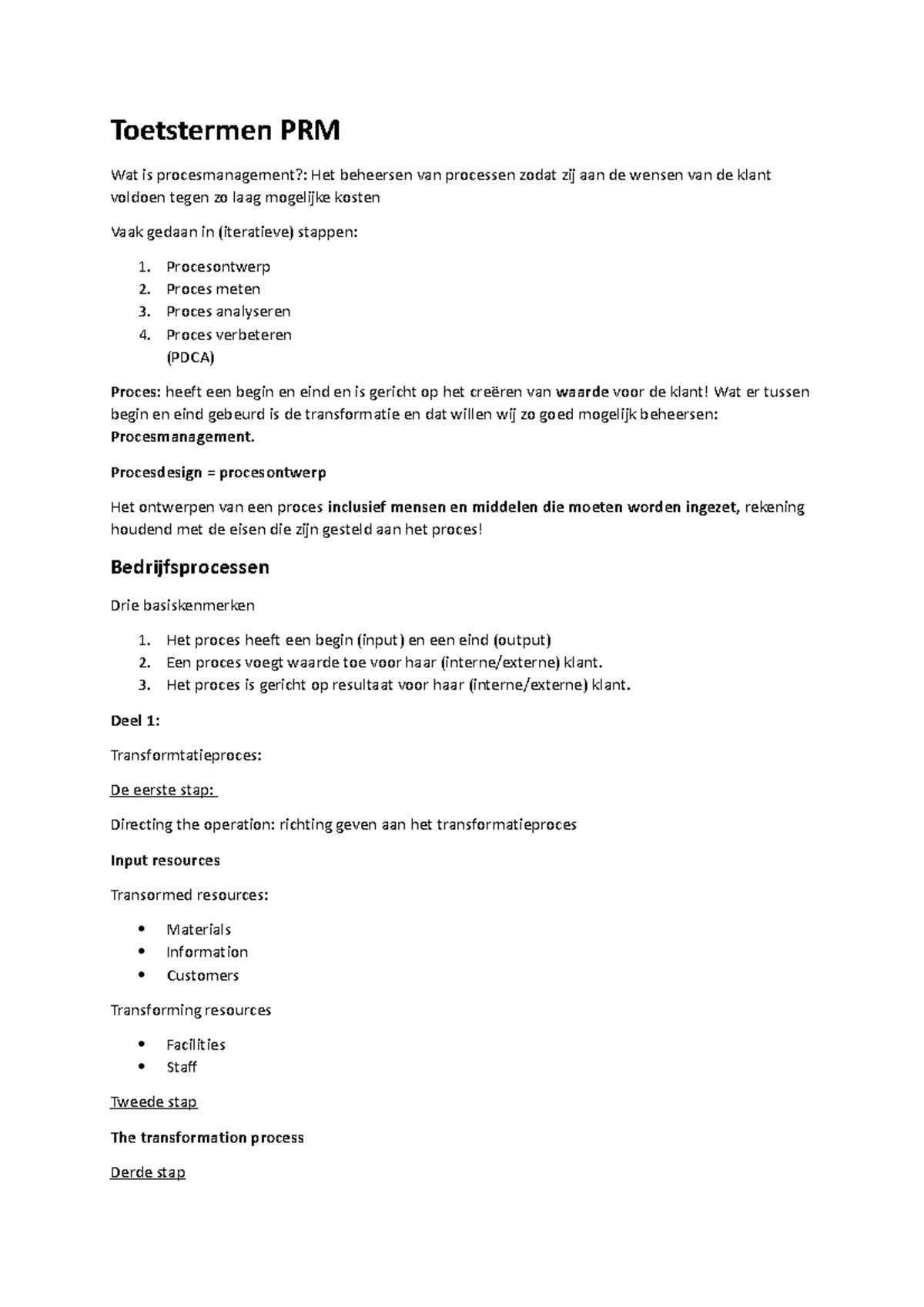 Toetstermen PRM - Operations Management - Toetstermen PRM Wat is ...