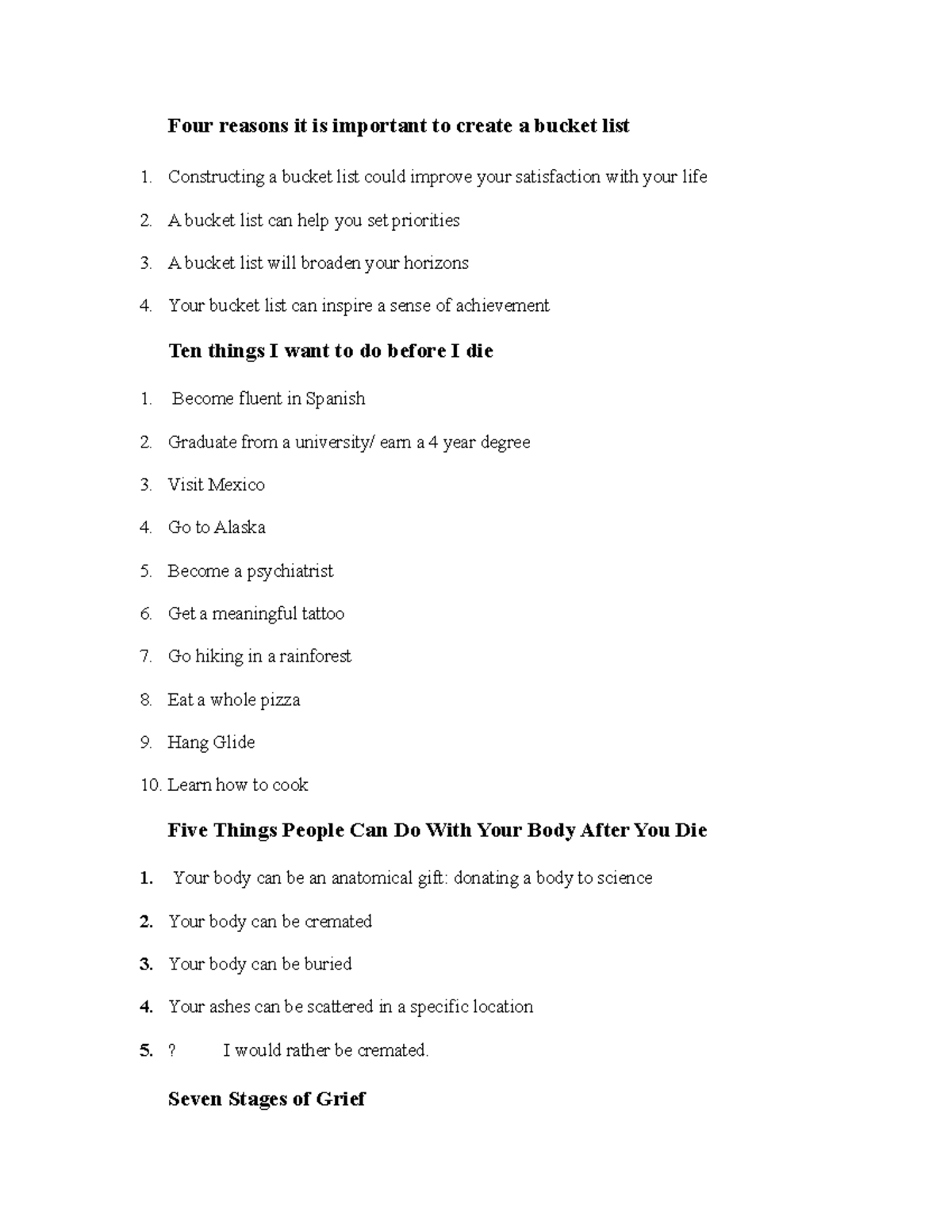 Assignment 1 lecture notes Four reasons it is important to create a bucket list