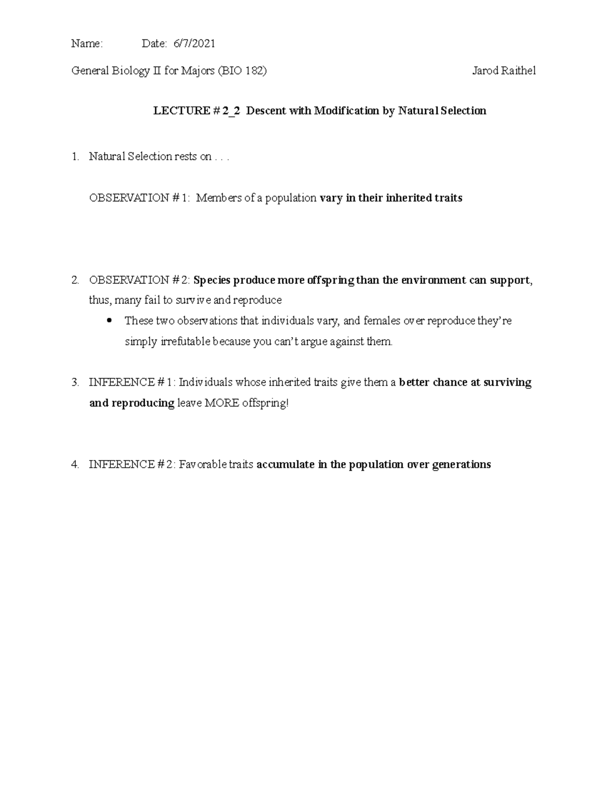 Guided Notes 2 2 Descent with Modification by Natural Selection - Name ...