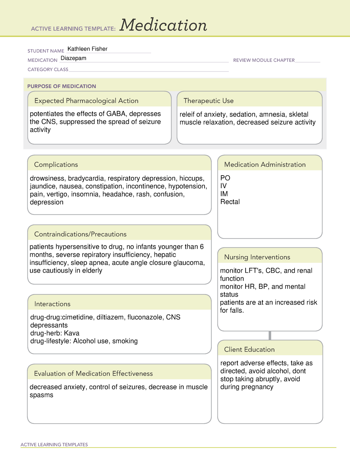 Ati Medication Template Diazepam Docx Active Learning Template