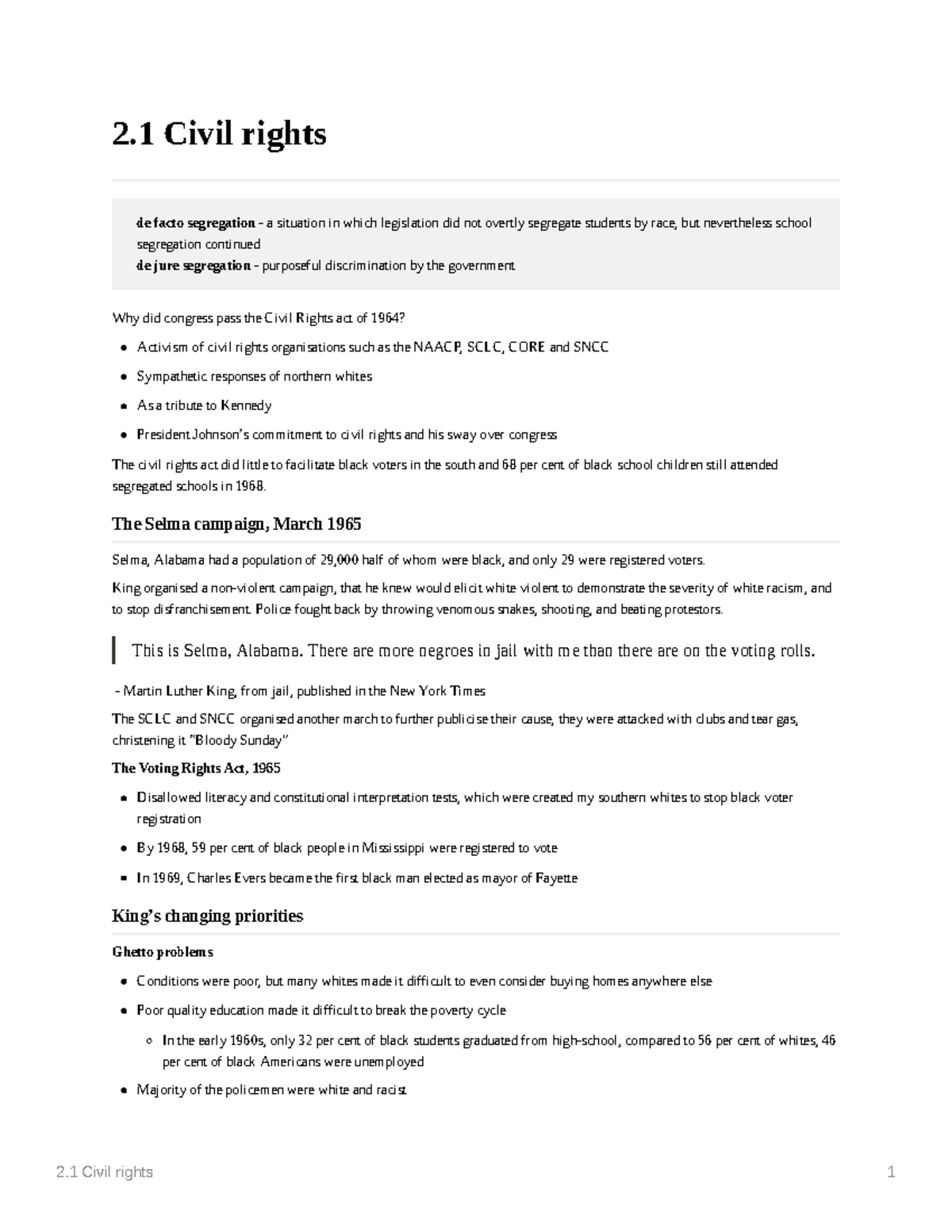 2 - A-level - 2 Civil rights de facto segregation - a situation in ...