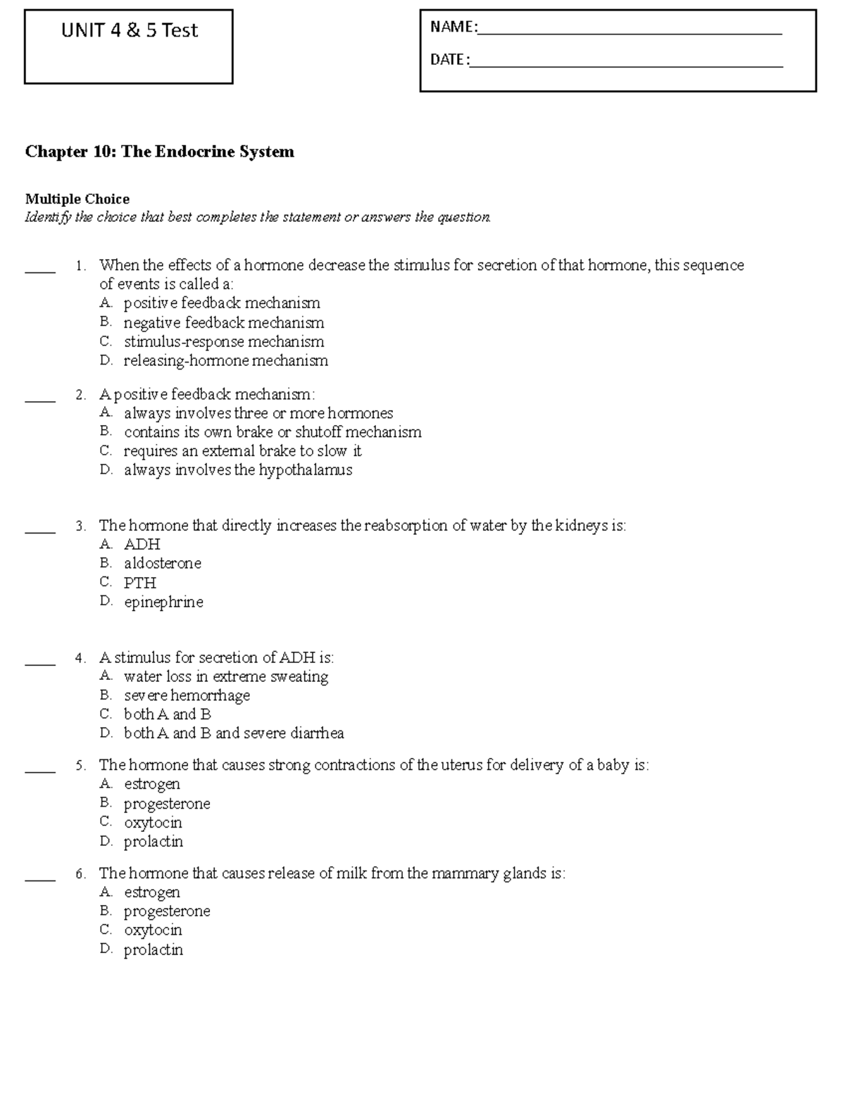 Unit+4and5+test 2 - Med surg - Chapter 10: The Endocrine System ...