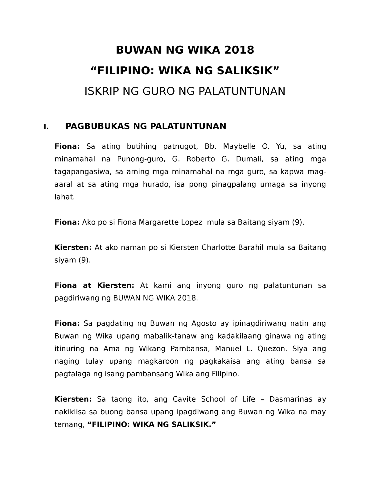 Buwan NG WIKA 2018 Filipino WIKA NG SALI - BUWAN NG WIKA 2018 “FILIPINO ...