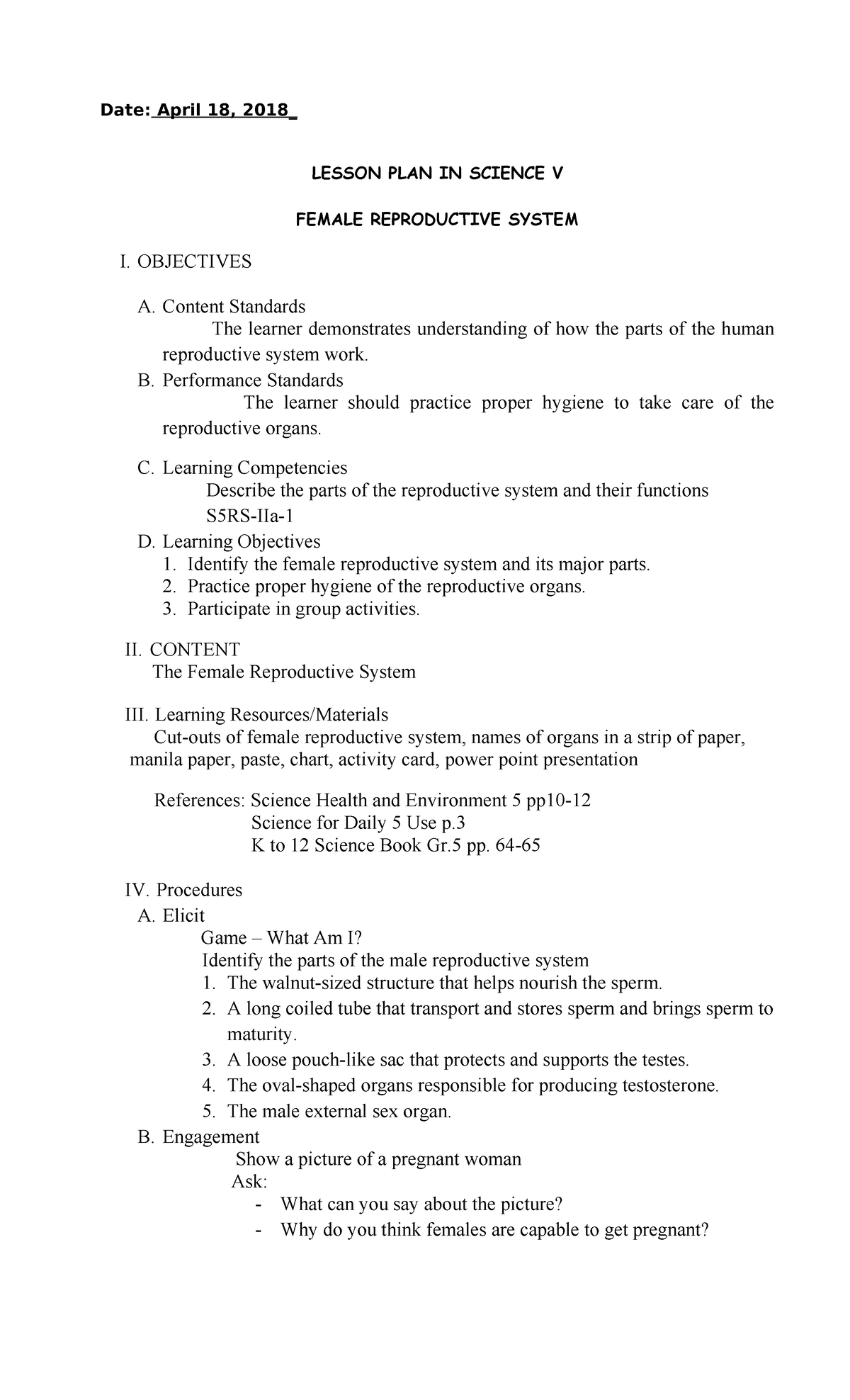 Lesson plan reproductive system (2024 01 02 07 56 35 UTC) - Date: April ...