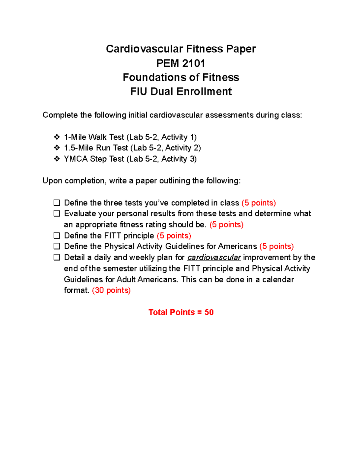 DE Cardiovascular Physical Fitness Paper Rubric Cardiovascular