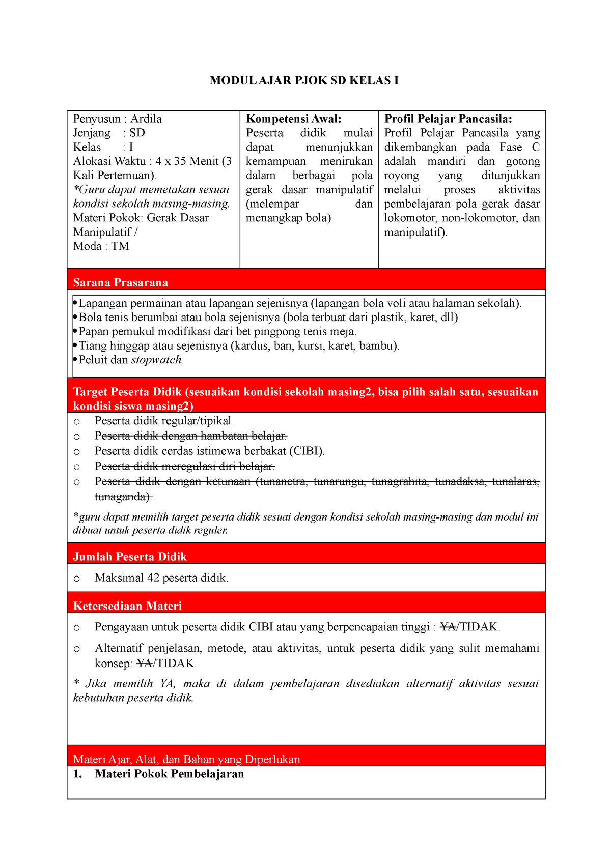 BAB 3 - PJOK Kls 1- POLA Gerak Dasar Manipulatif - MODUL AJAR PJOK SD ...