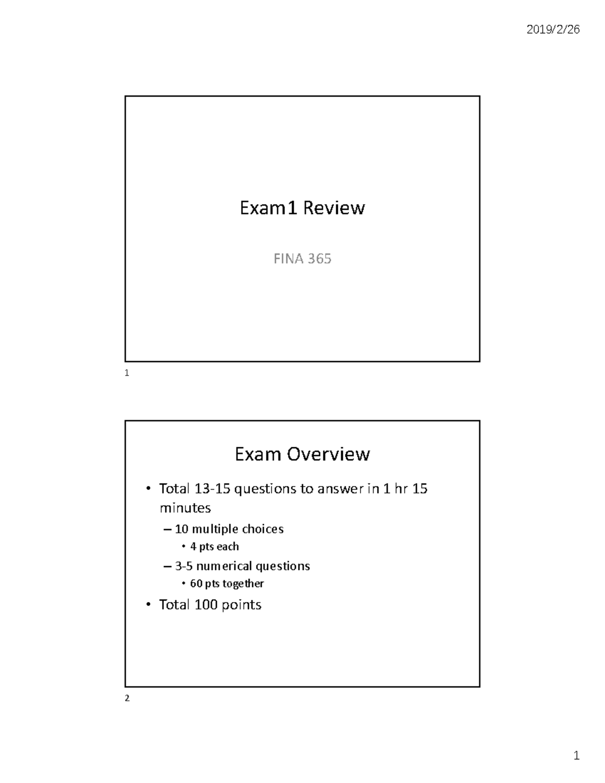 Personal finance planning 365 exam 1 review 2019/2/26 Exam1 Review FINA 365 1 Exam Overview