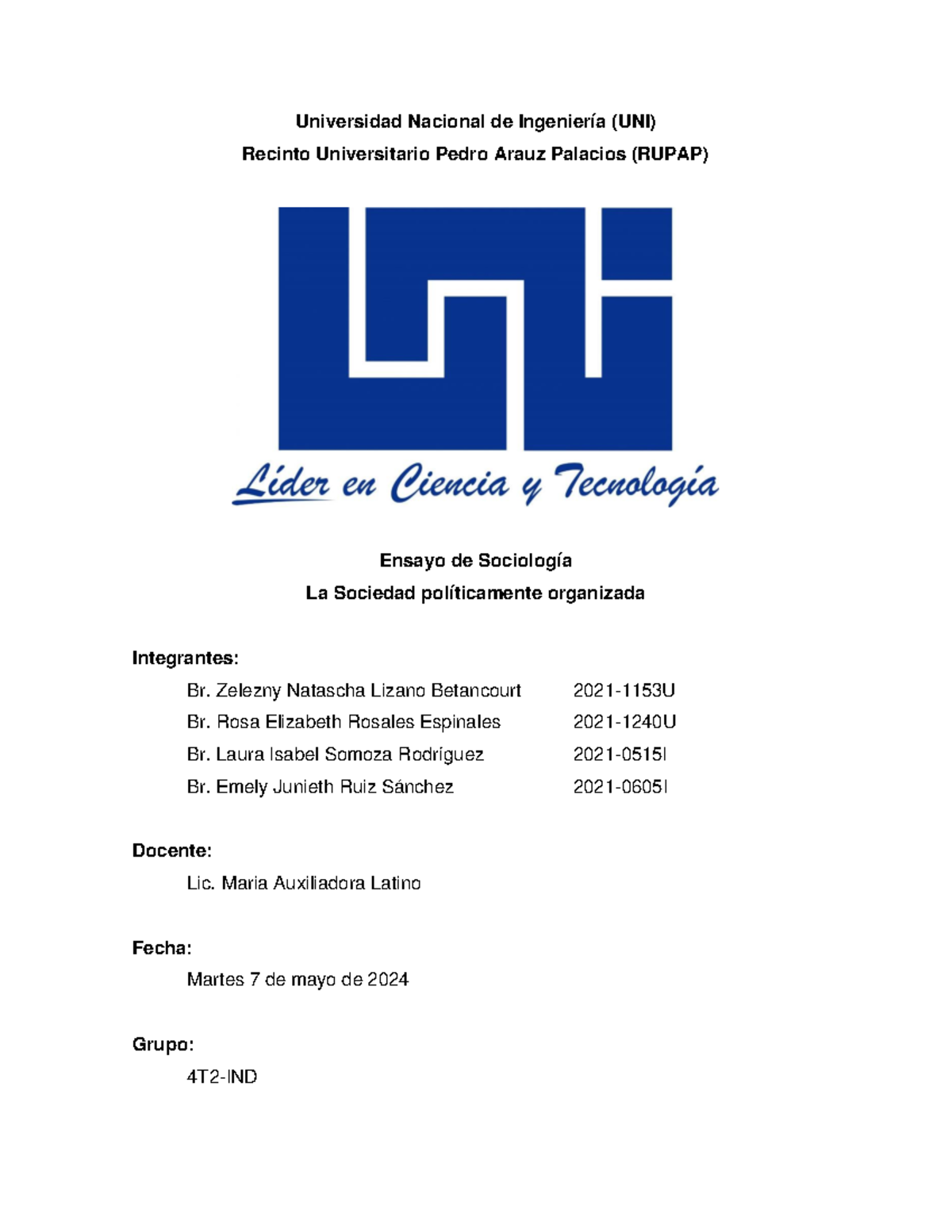 Sociologia - f - Universidad Nacional de Ingeniería (UNI) Recinto ...