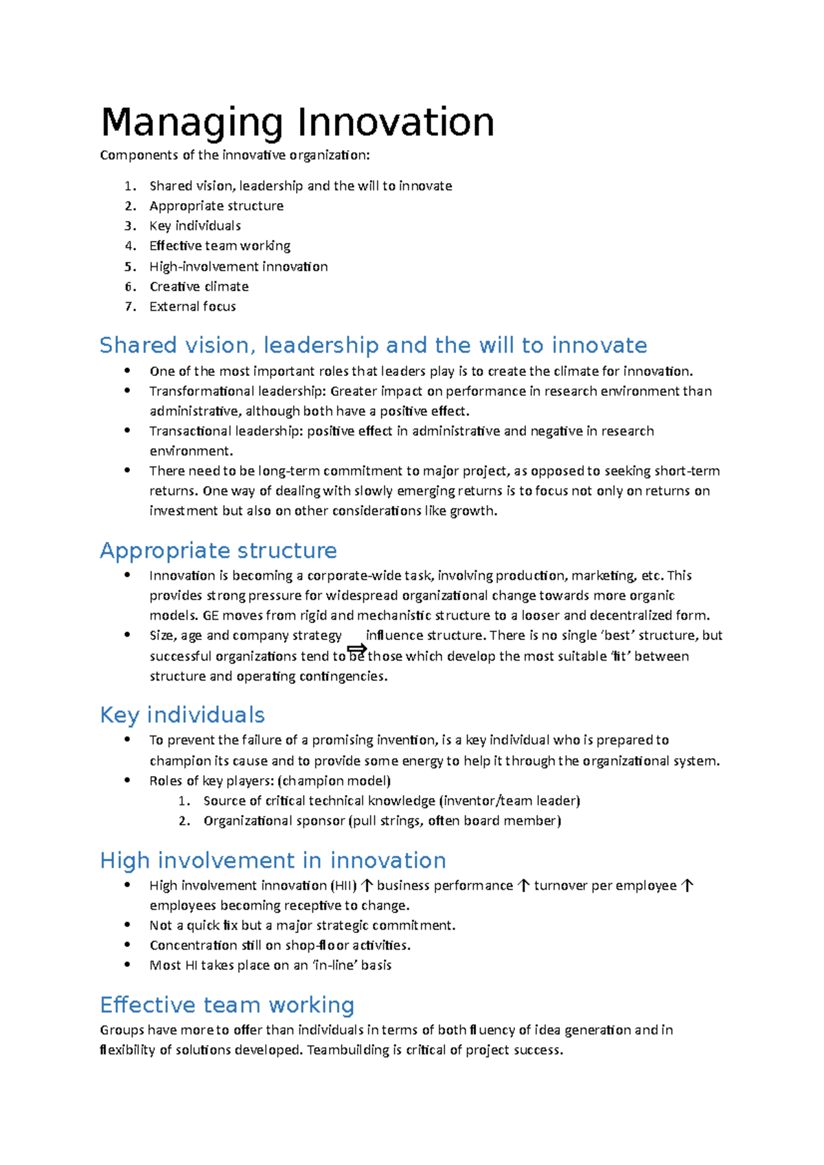 Managing Innovation - Managing Innovation Components of the innovative ...