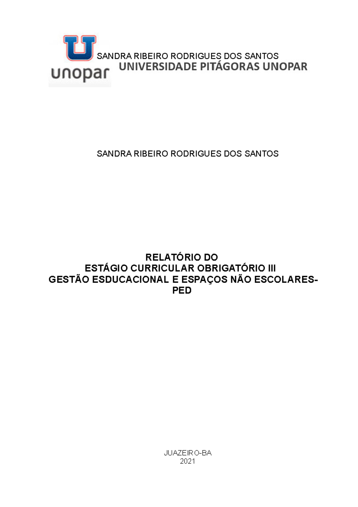 Estágio Curricular Obrigatório Iii Gestão Educacional E Espaços Não Escolares