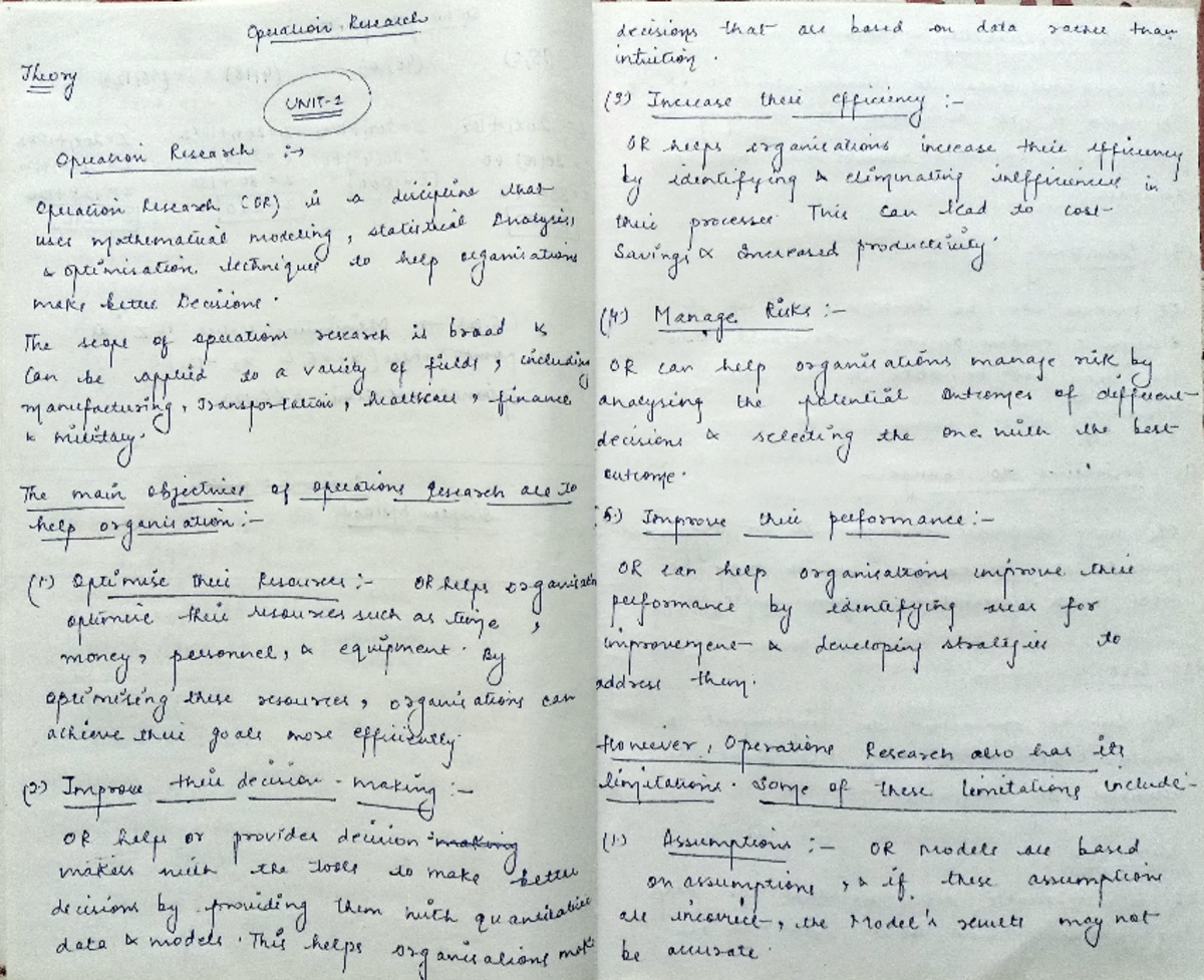 OR theory - Summary Operation research - d ata Bk The be de iios ) the ...