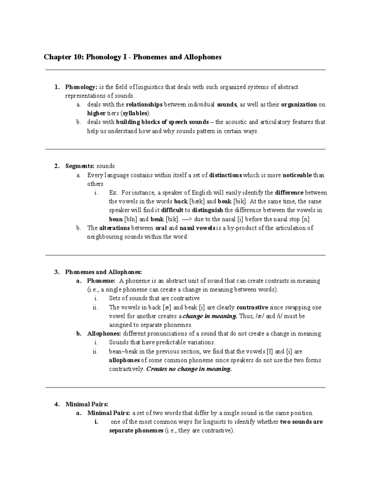 Linguistic Final Exam Notes on each chapter - Chapter 10: Phonology I ...