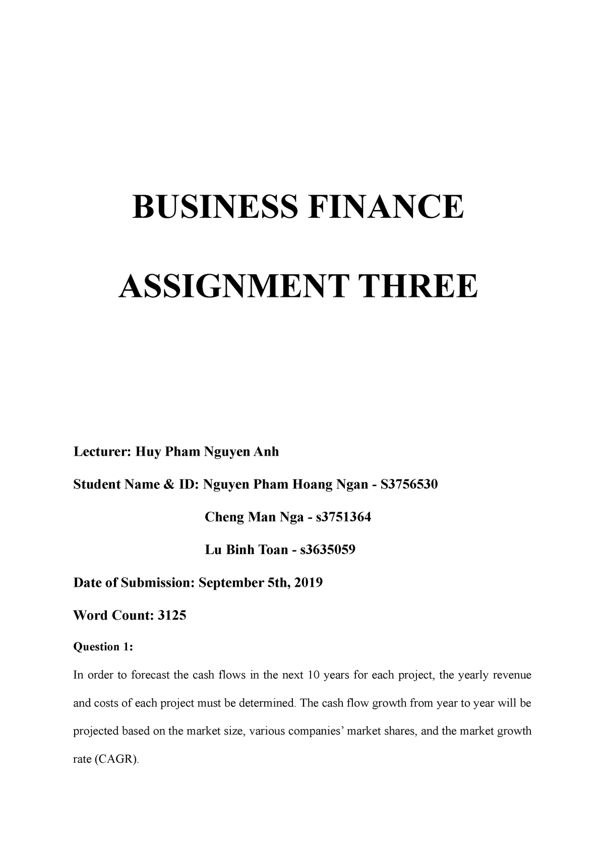 assignment business finance