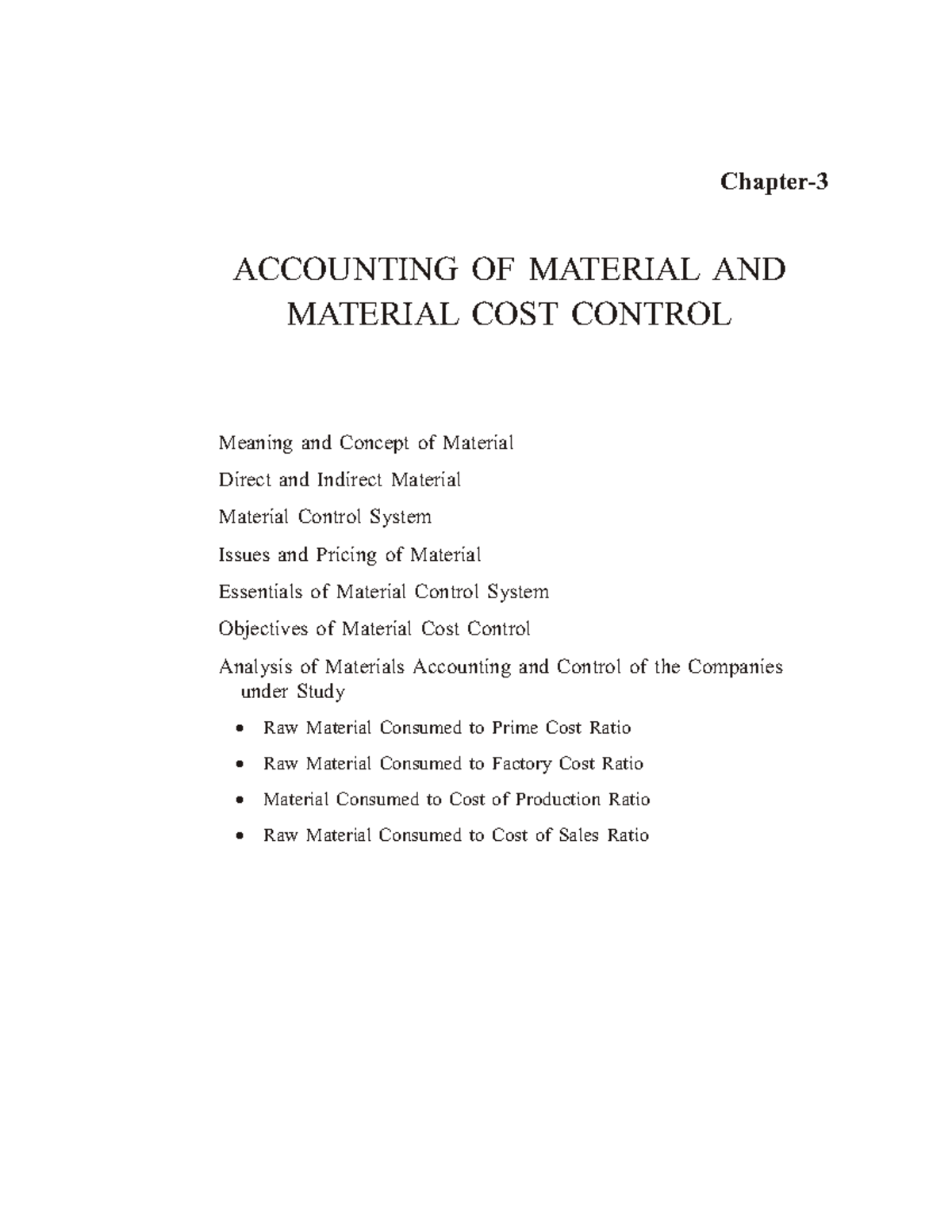Material Management Cost Accounting Chapter ACCOUNTING OF MATERIAL