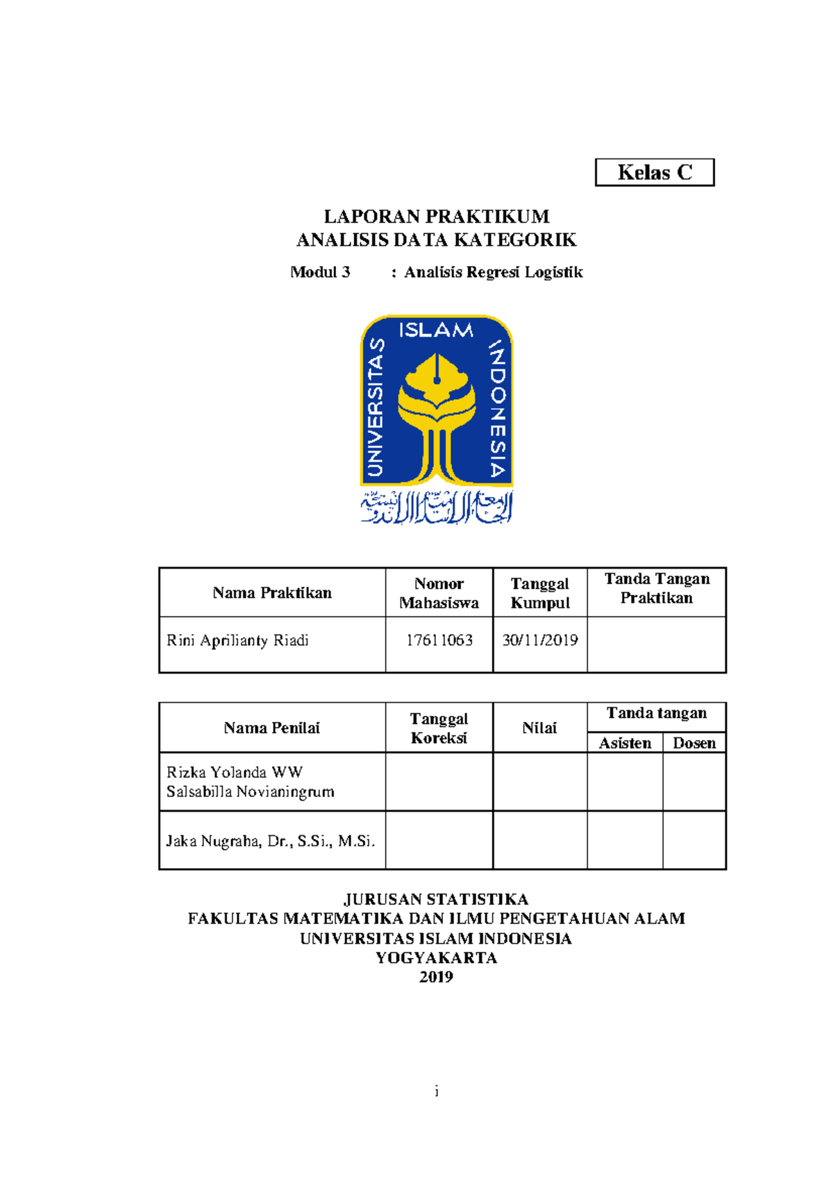 Laporan Praktikum Analisis Data Kategorik - #4 Analisis Regresi ...