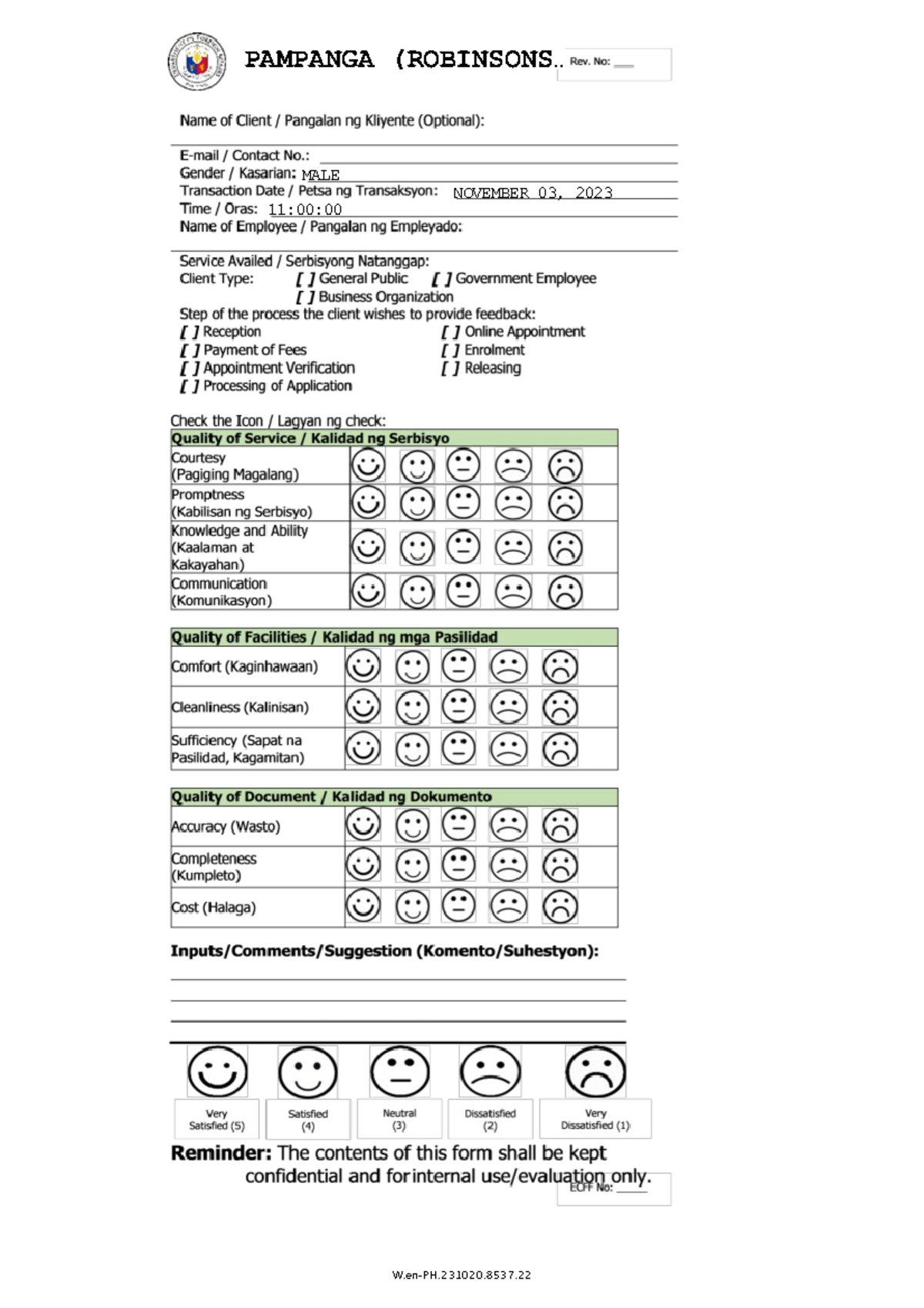 Feedback Form - 1233 - Physics - PAMPANGA (ROBINSONS... MALE NOVEMBER ...