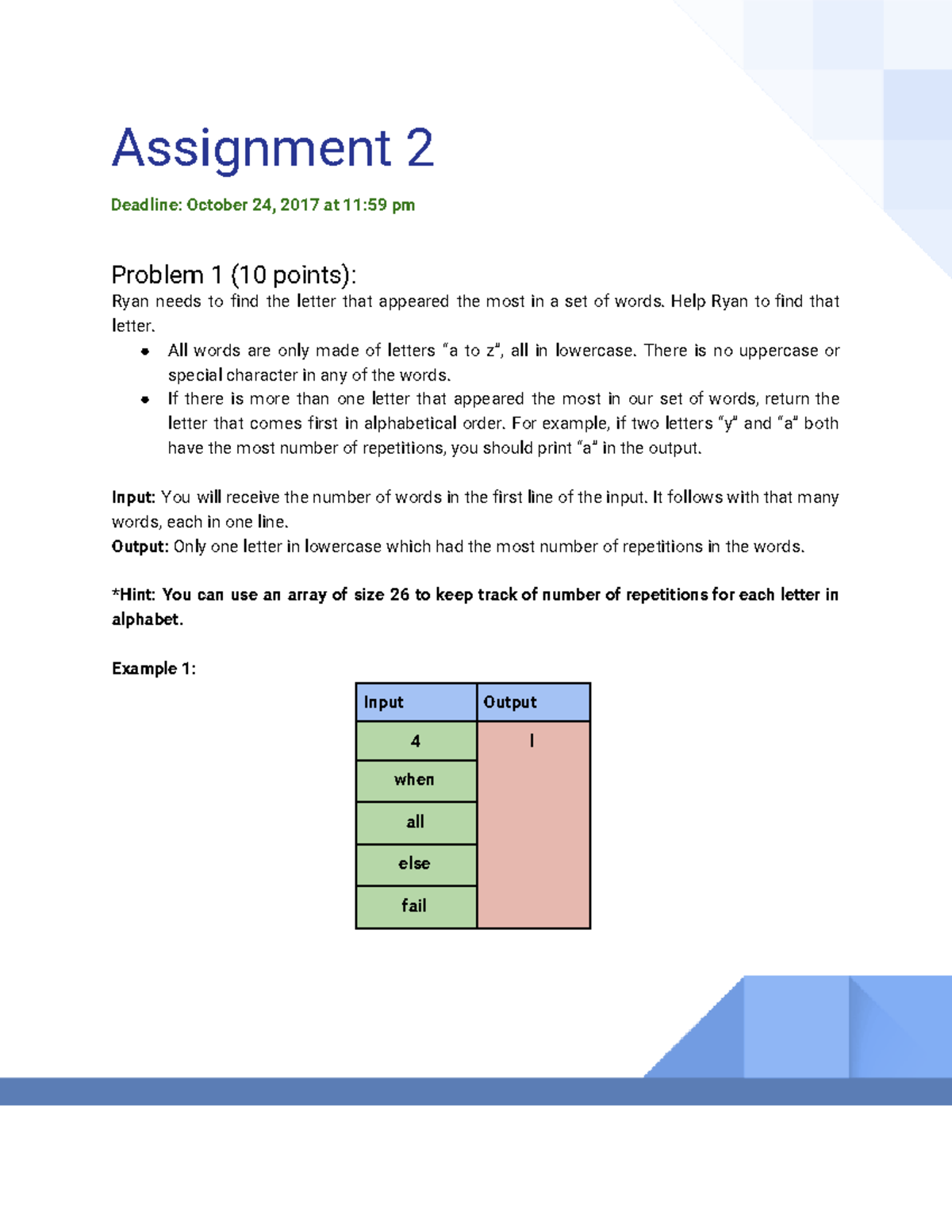 assignment ordering exercise 16 02