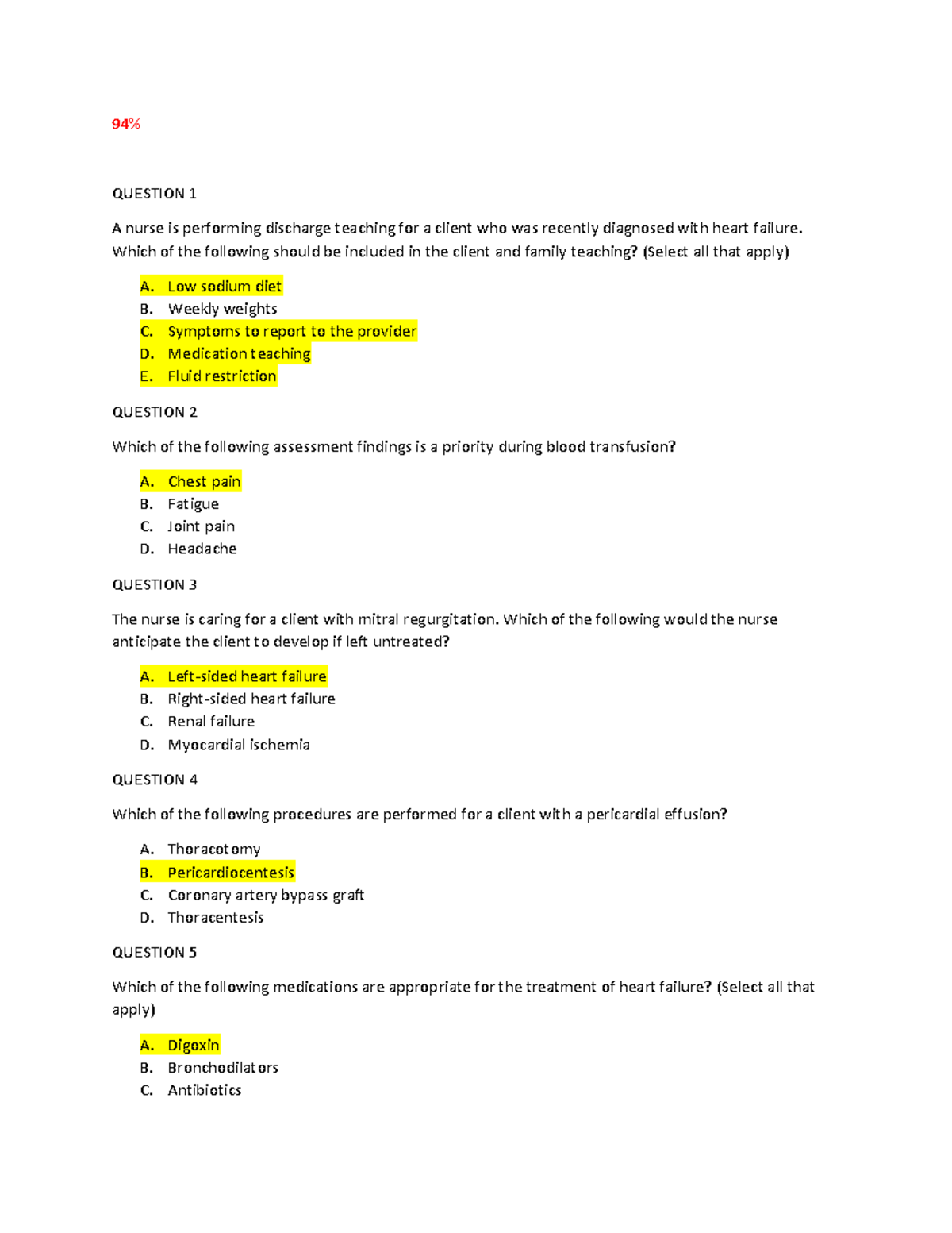 MDC 3 Finla GOT 94 - Final review - 94% QUESTION 1 A nurse is ...