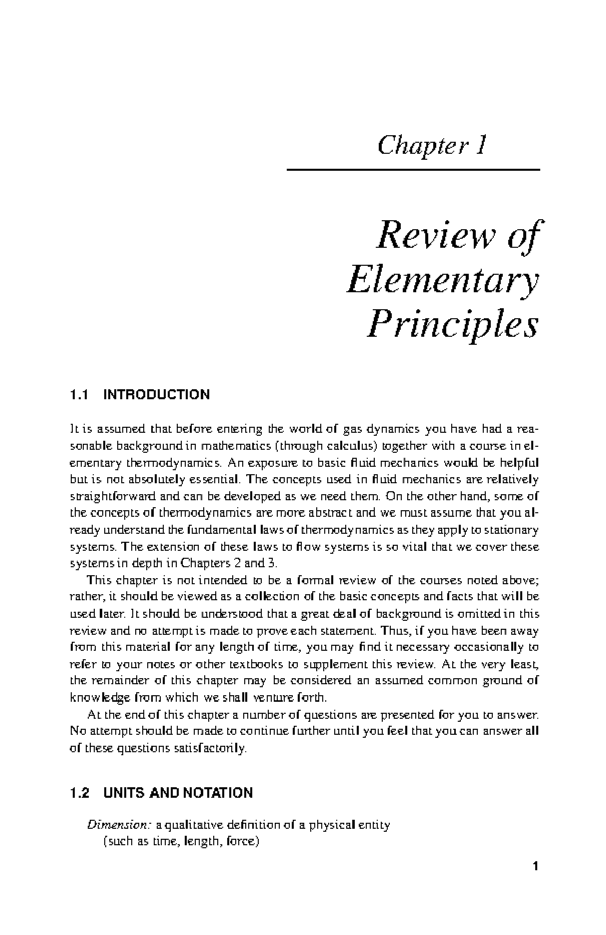 Gas Dynamics Lecture 1 - Chapter 1 Review Of Elementary Principles 1 ...