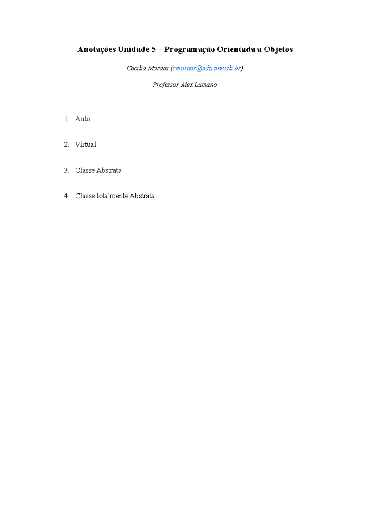 Unidade 5 POO - Classes abstratas - Anotações Unidade 5 – Programação ...