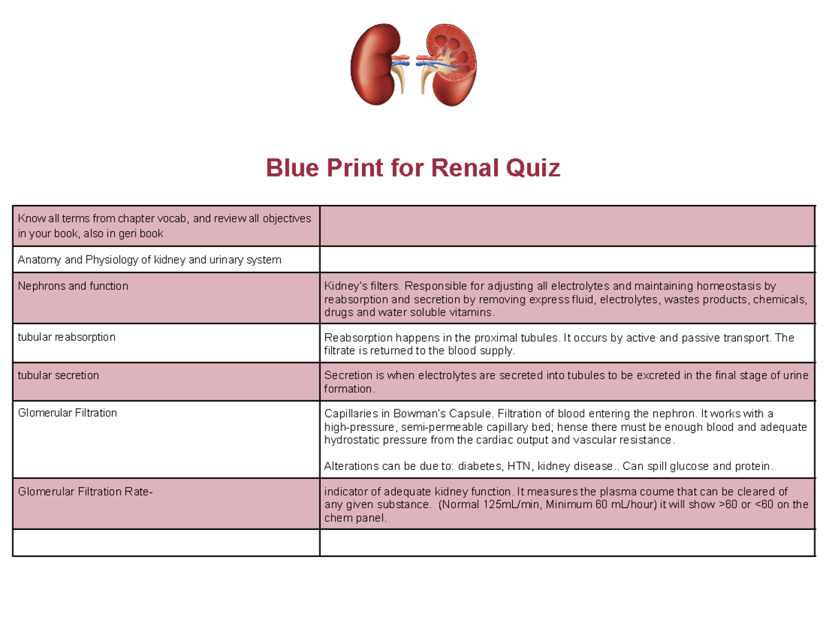 Renal-Blueprint - renal blueprint nursing - Blue Print for Renal Quiz Know all terms from ...