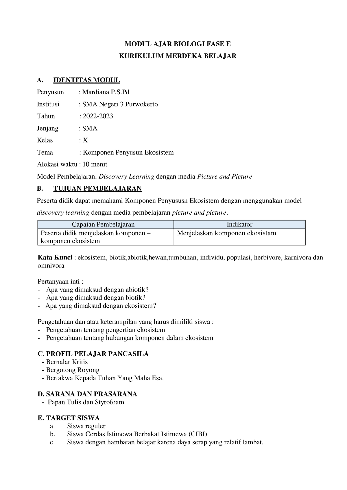 Ekosistem Ikm - Biologi - MODUL AJAR BIOLOGI FASE E KURIKULUM MERDEKA ...