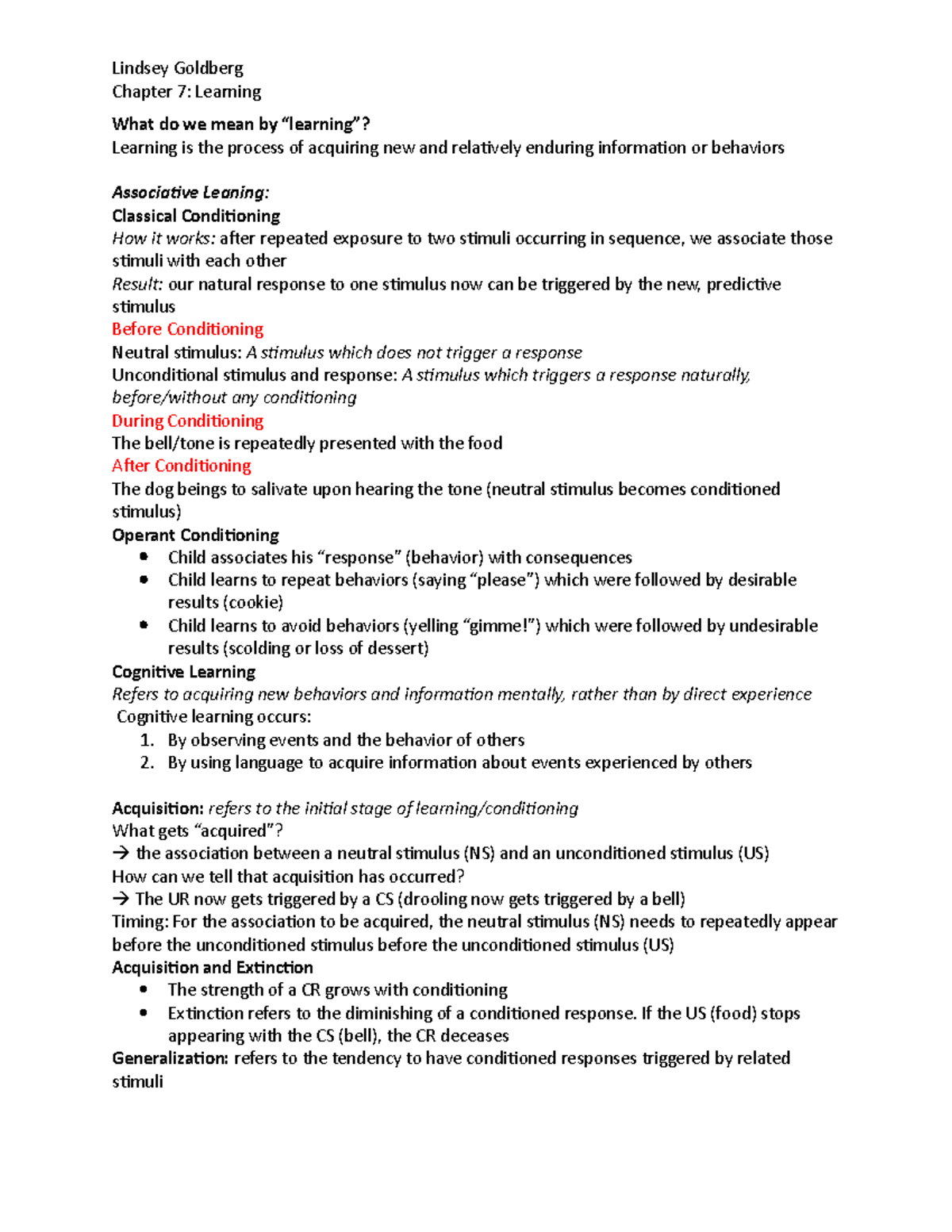 Chapter 7 - notes - Chapter 7: Learning What do we mean by “learning ...