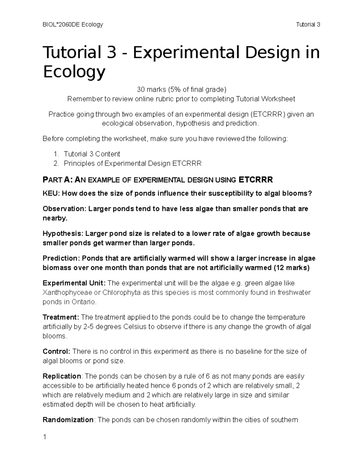 ecology experimental design