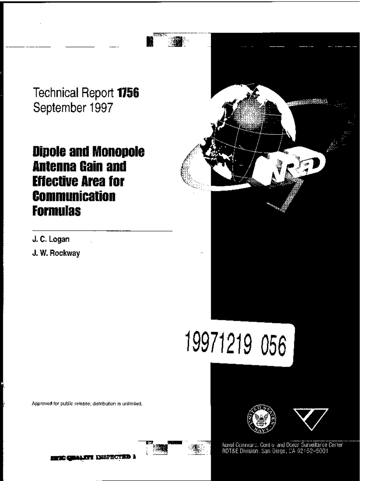 Logan 1997Dipole and monopole antenna gain and effective area for comm