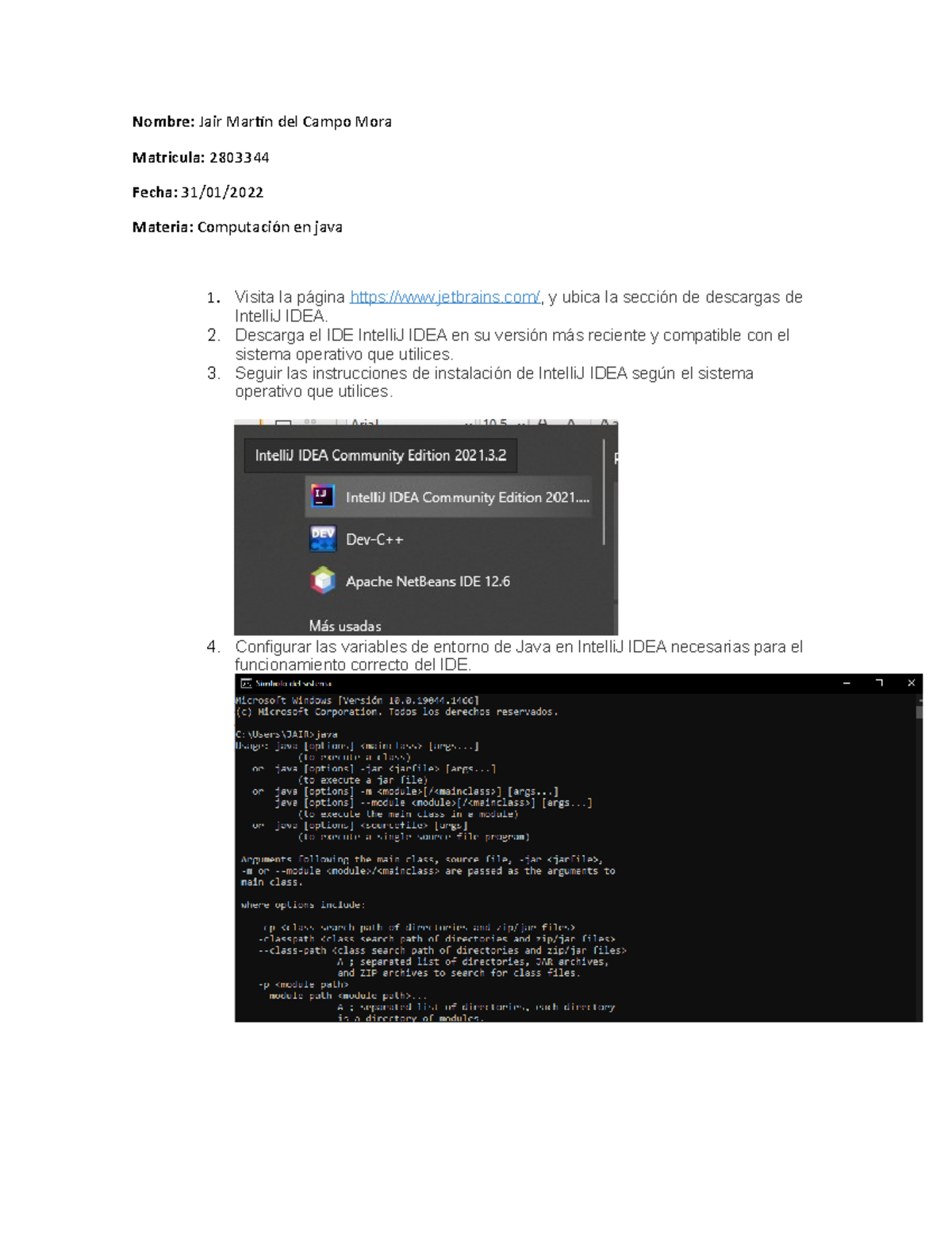 Computacion en java Actividad 3 - Nombre : Jair Martin del Campo Mora ...
