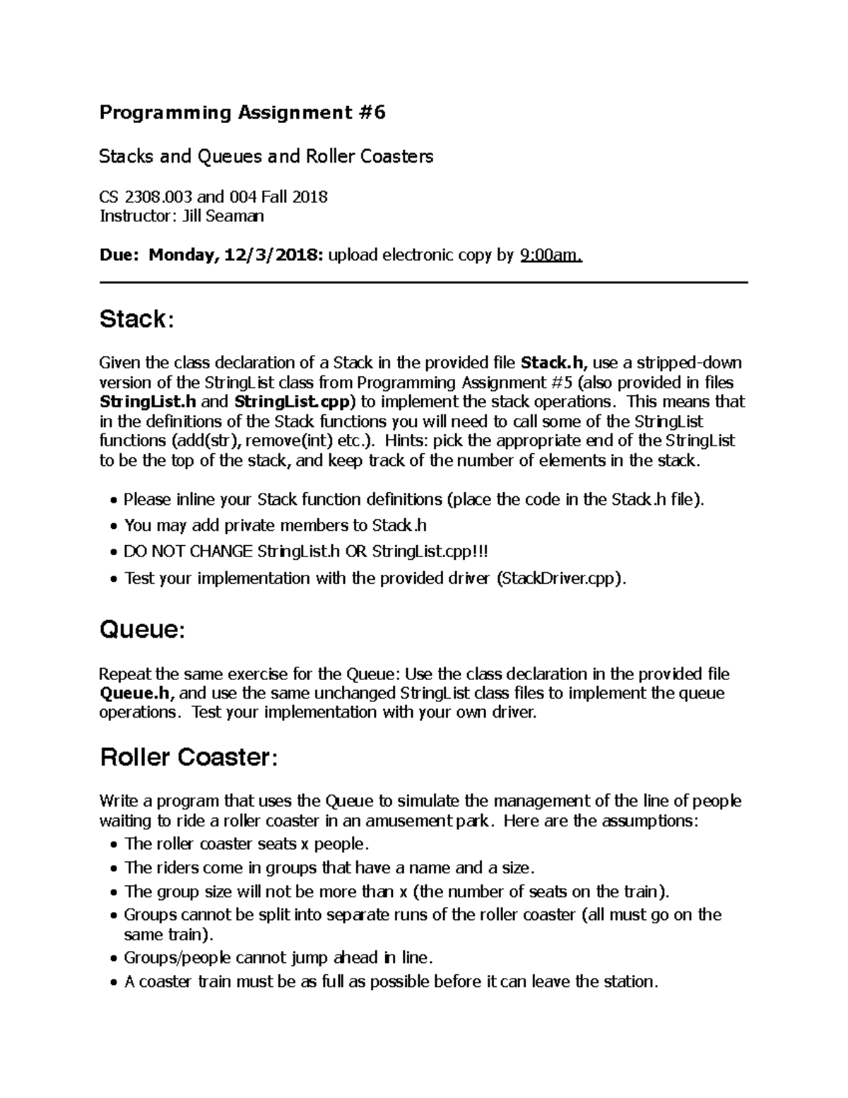 Assignment 6 - CS 2308 - Programming Assignment Stacks and Queues and ...