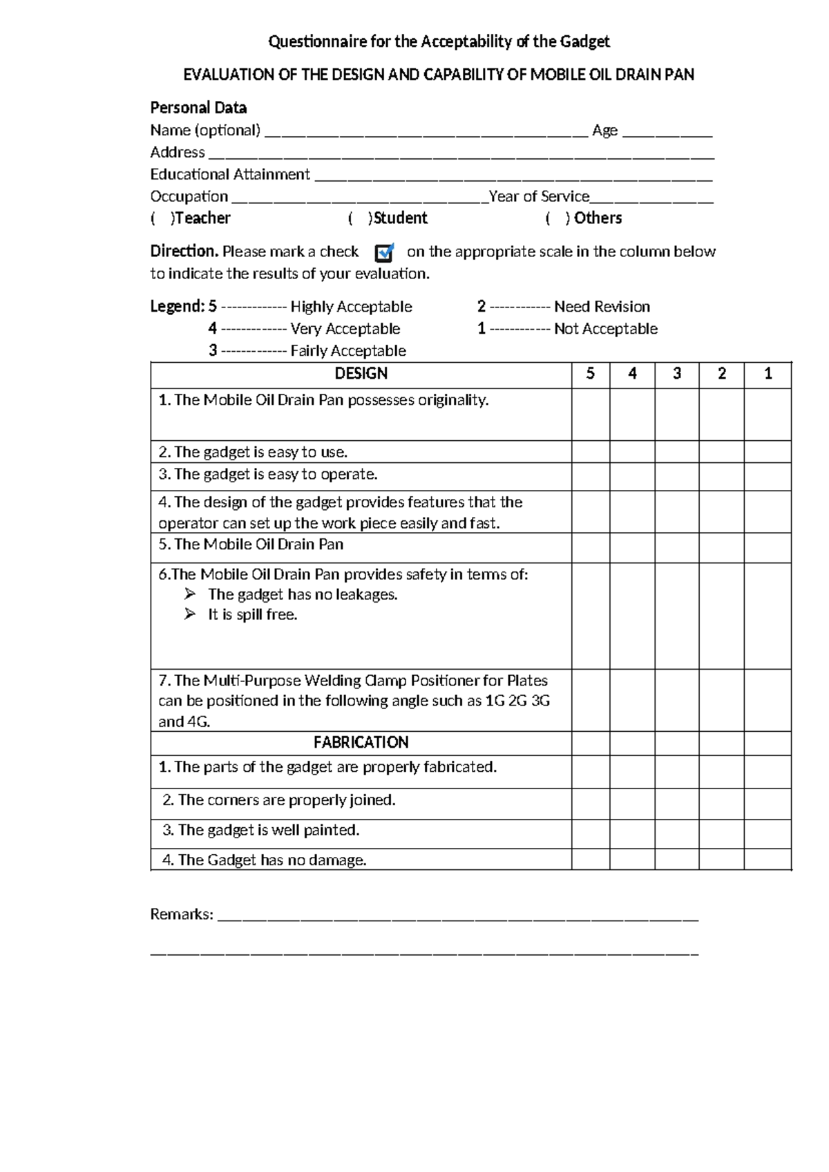 gadgets thesis questionnaire