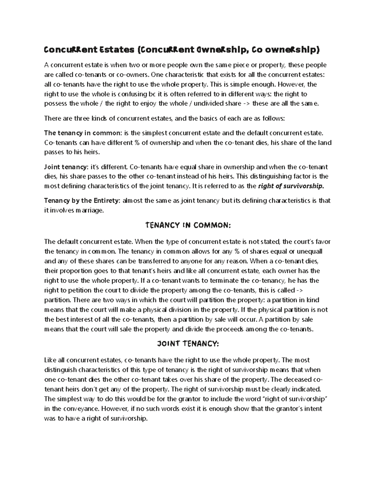 Concurrent Estates One Characteristic That Exists For All The