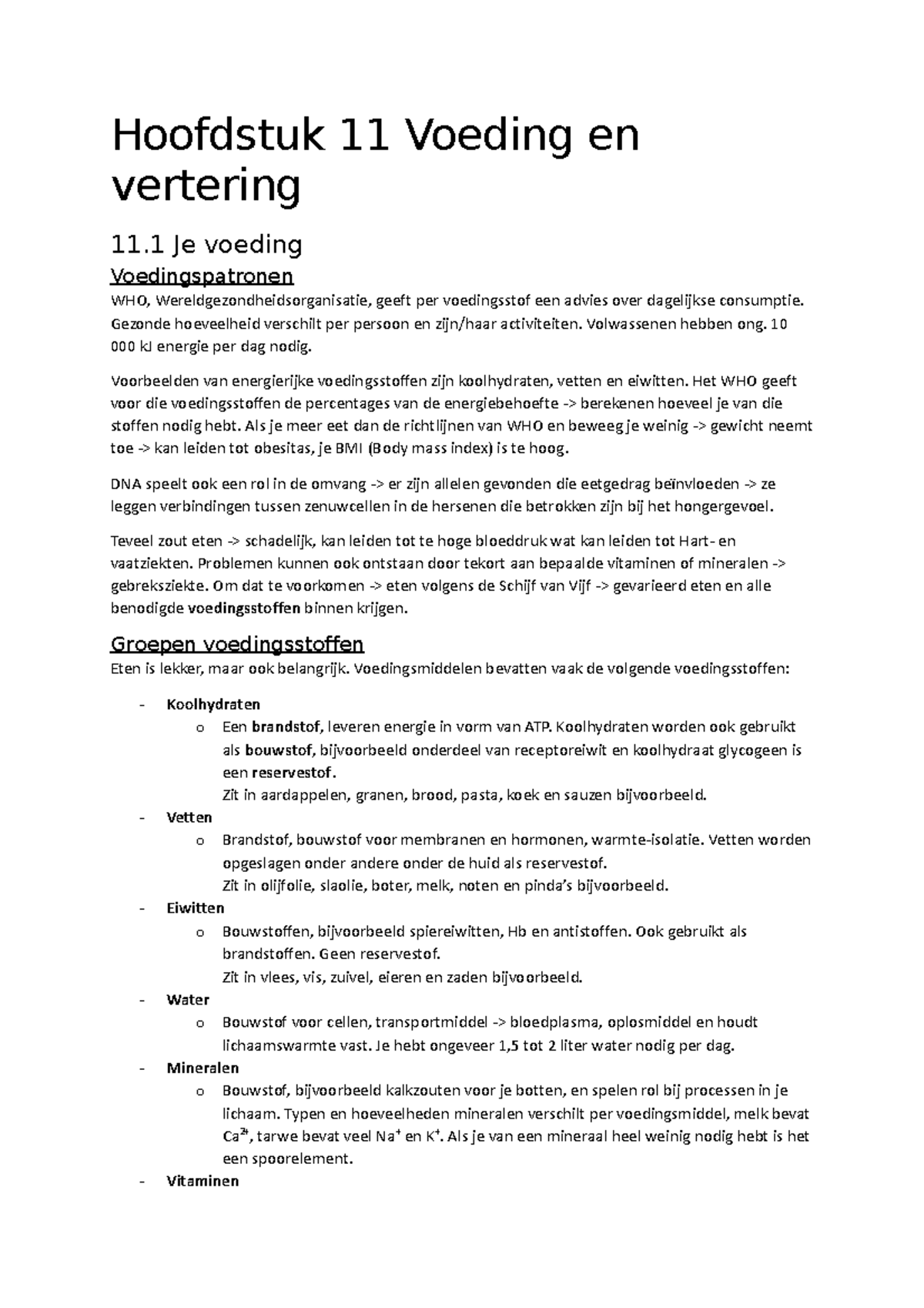 Hoofdstuk 11 Voeding En Vertering Samenvatting - Hoofdstuk 11 Voeding ...