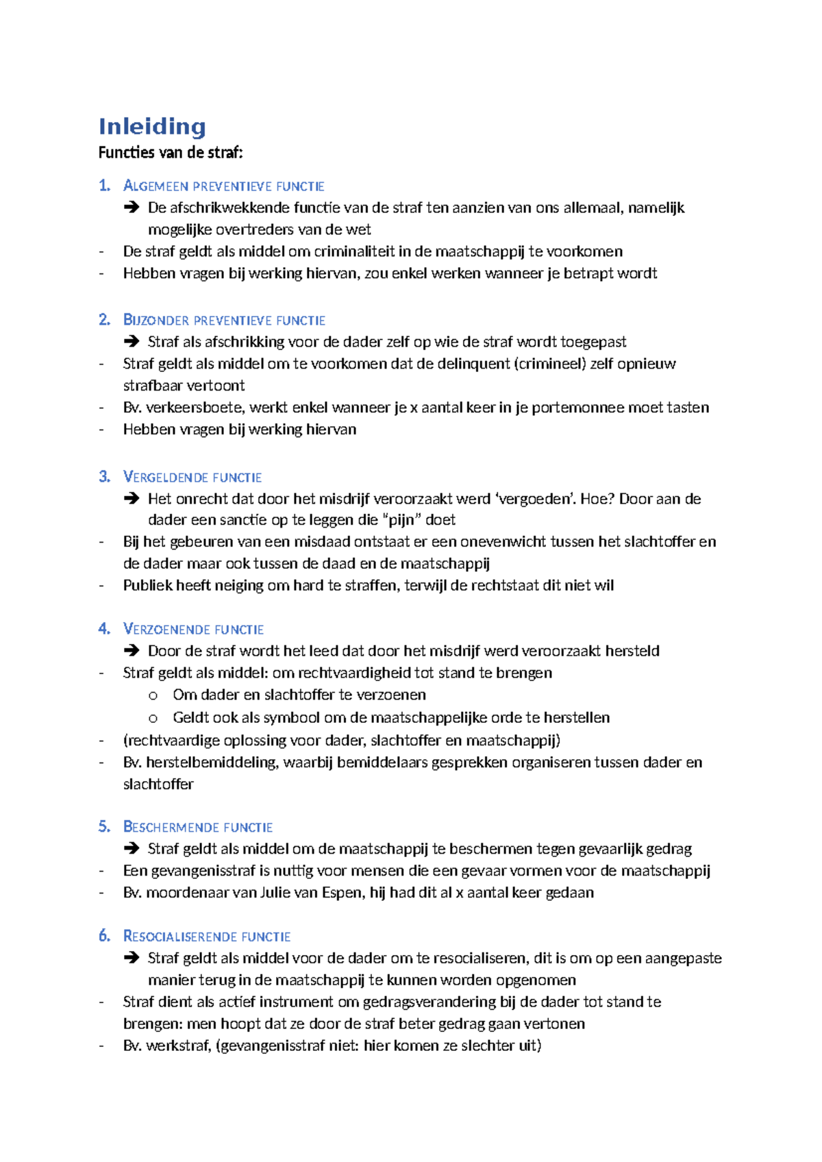 Inleiding Strafrecht - Inleiding Functies Van De Straf: 1. ALGEMEEN ...