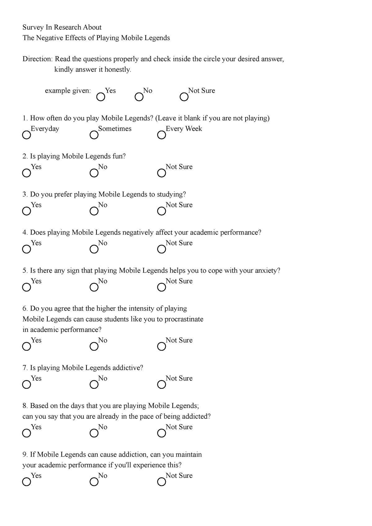 thesis questionnaire about mobile legends