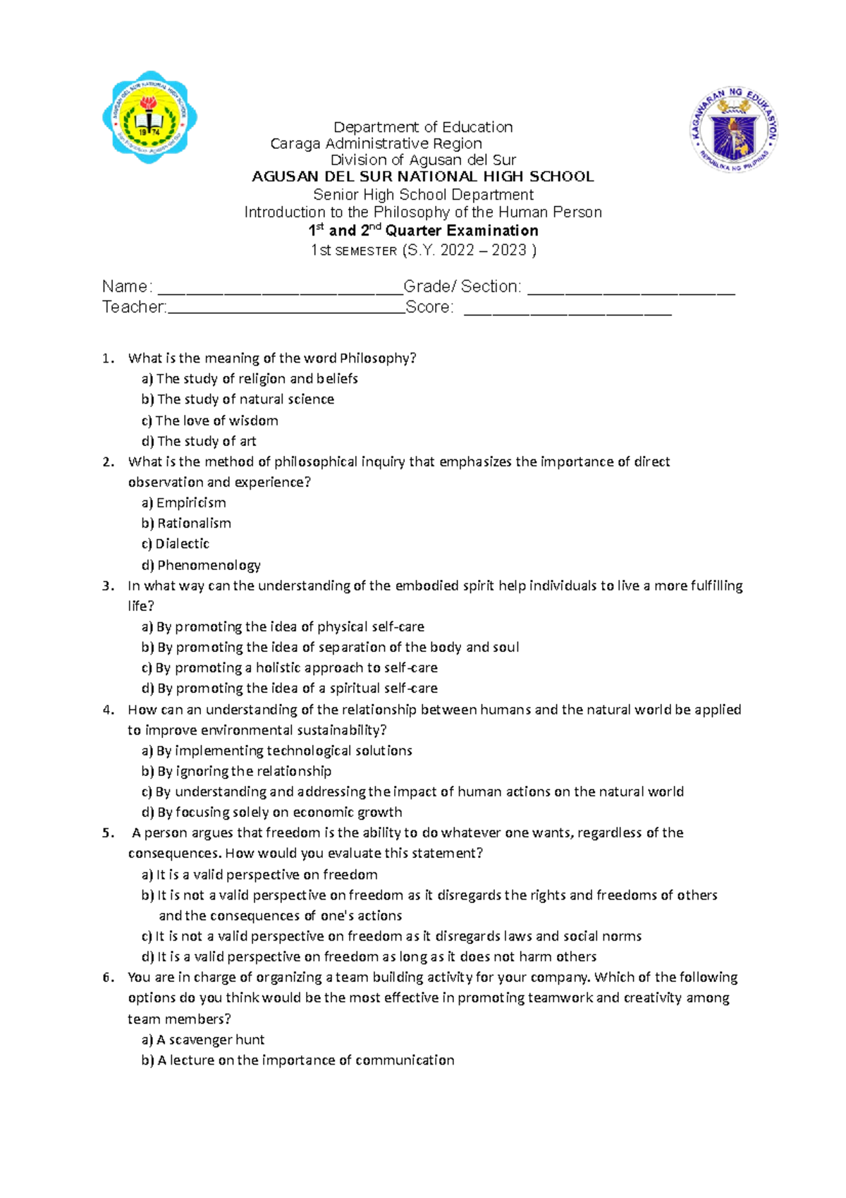 Philosophy - reviewer for NAT g12 - Department of Education Caraga ...