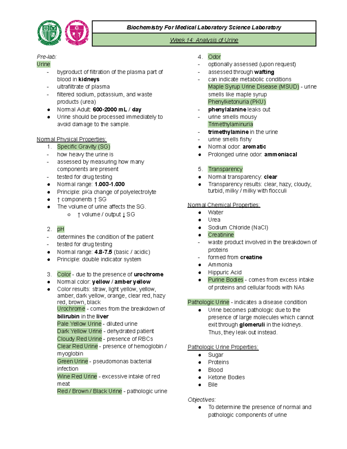 WEEK 14 Analysis of Urine - Biochemistry For Medical Laboratory Science ...