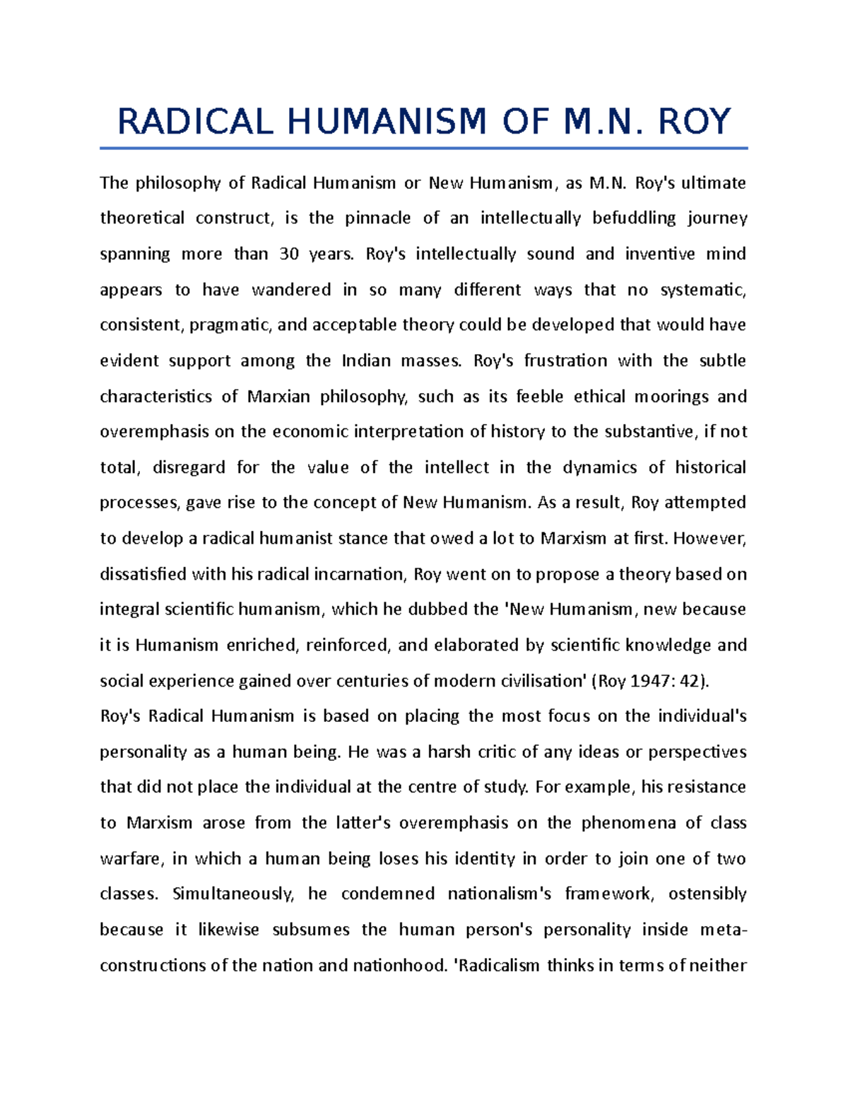 radical-humanism-of-m-n-roy-radical-humanism-of-m-roy-the