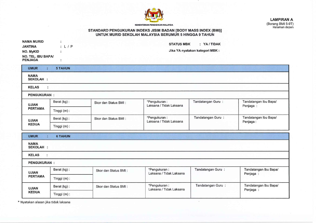 Lampiran A Borang BMI 5-9T - Bahasa Melayu - Studocu