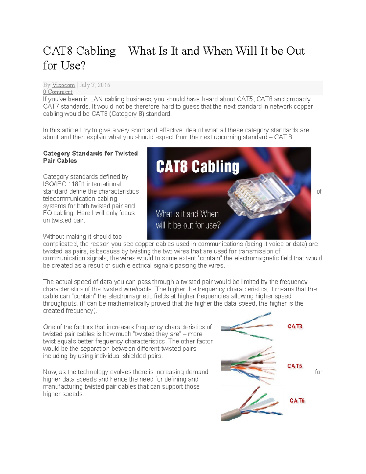 CAT8 Cabling - It use the notes for the class about the different CAT 5 ...