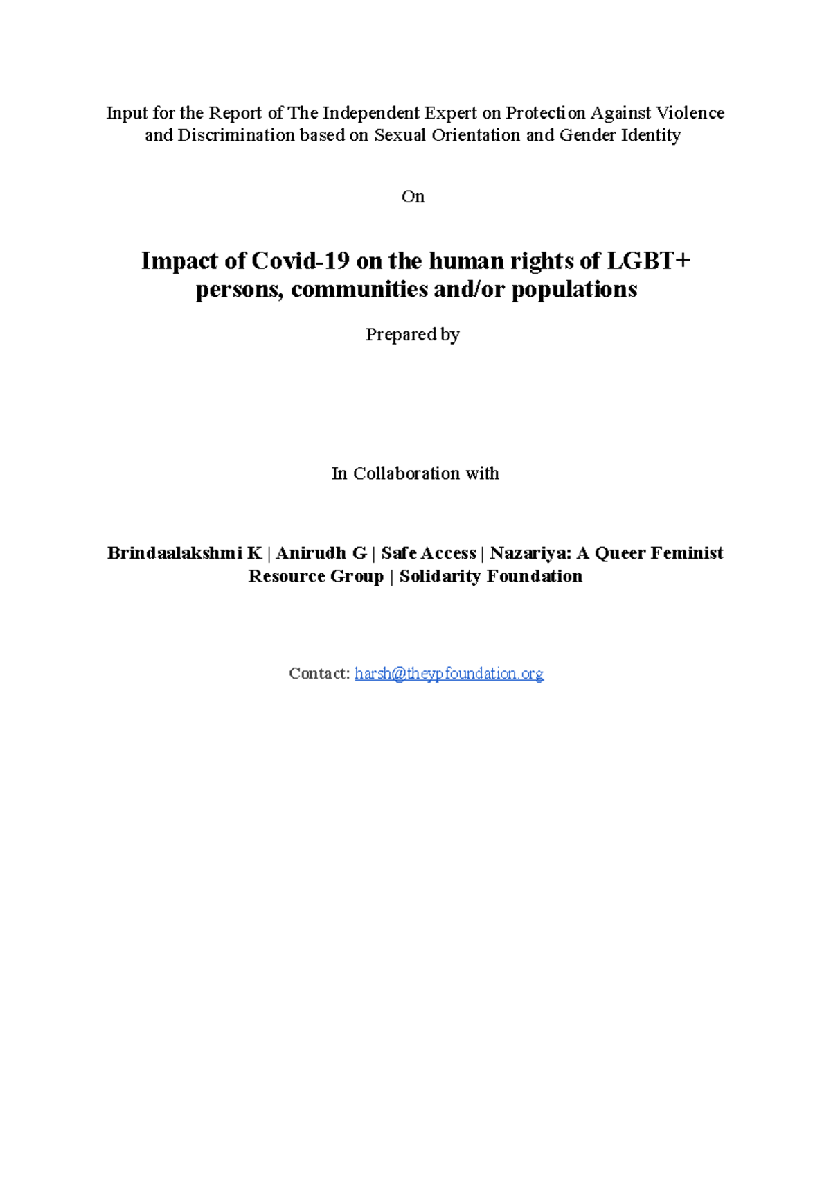 YPFoundation Only for your understanding Input for the Report of