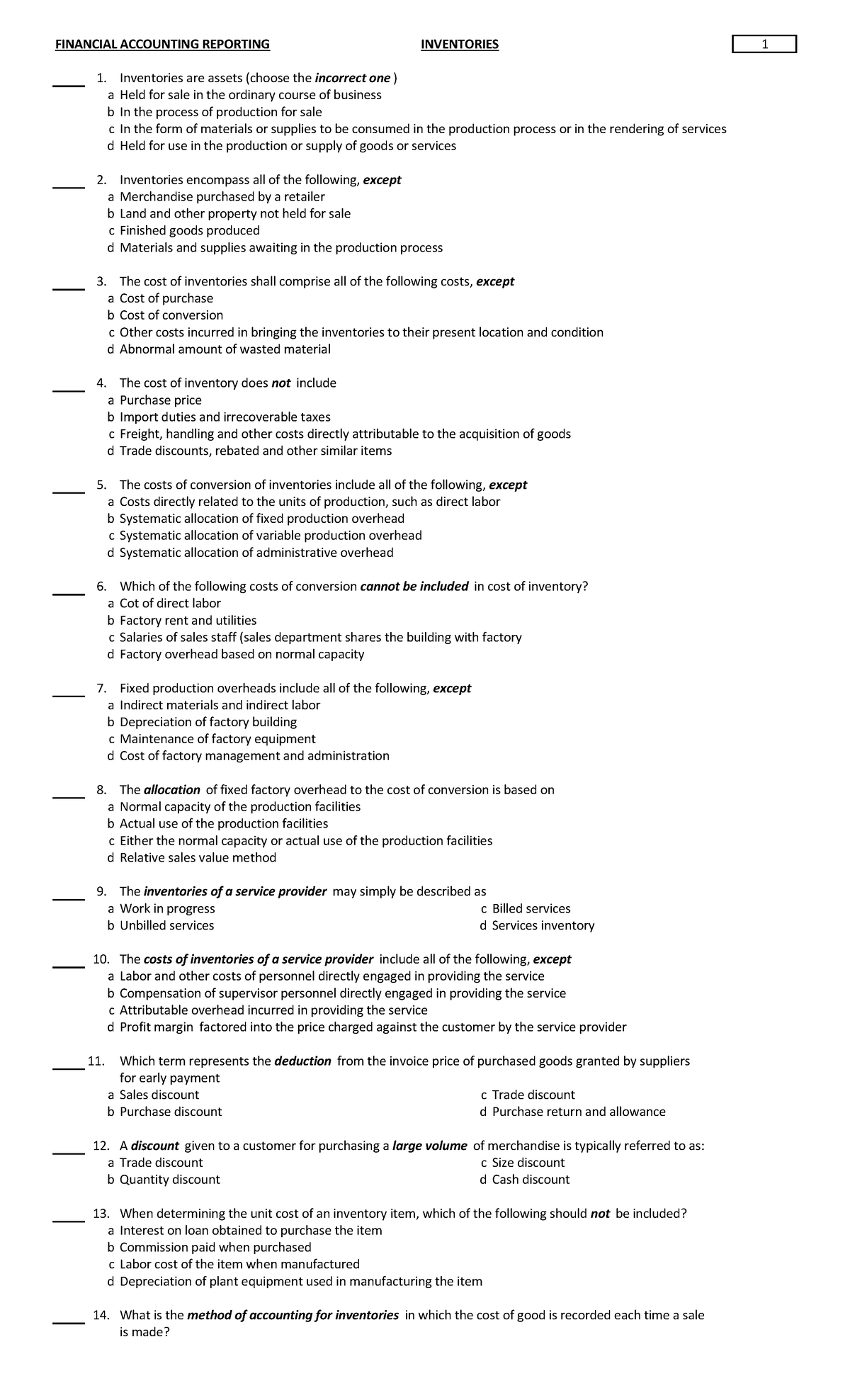 FAR- Three-Questions - far - FINANCIAL ACCOUNTING REPORTING INVENTORIES ...