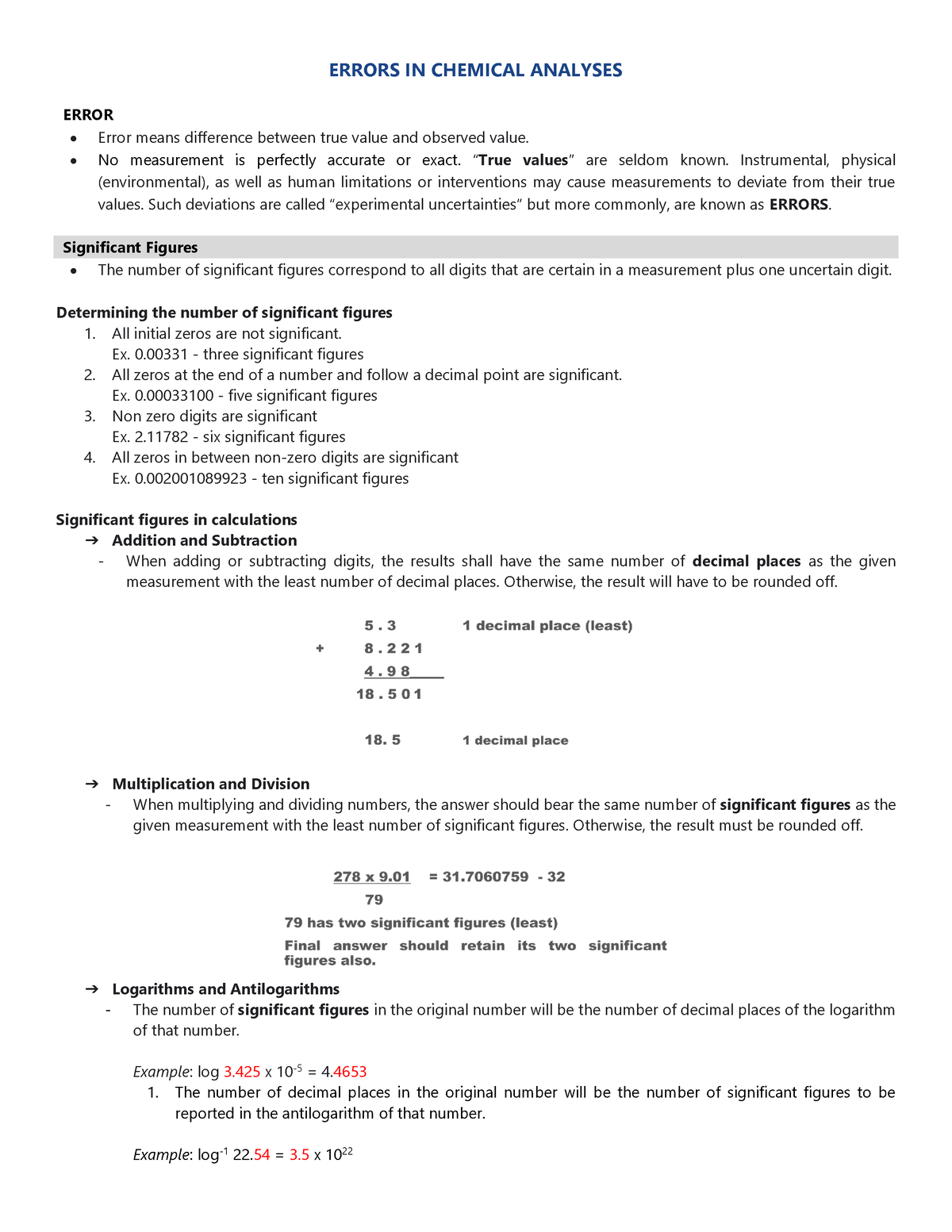 Errors in Chemical Analyses - ERRORS IN CHEMICAL ANALYSES ERROR Error ...