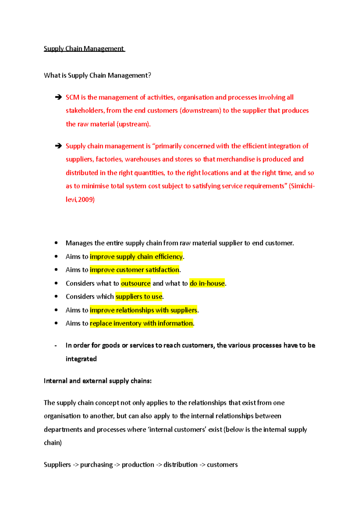 Supply Chain Management - Supply chain management is “primarily ...