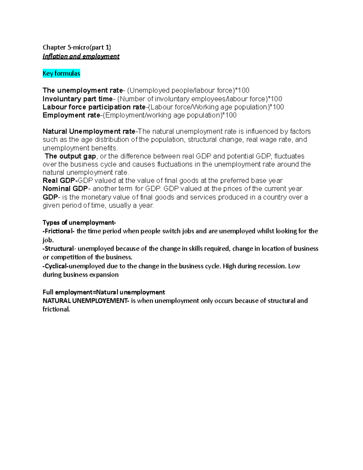 Chapter 5 part 1 - Goes through unemployment and its types. - Chapter 5 ...