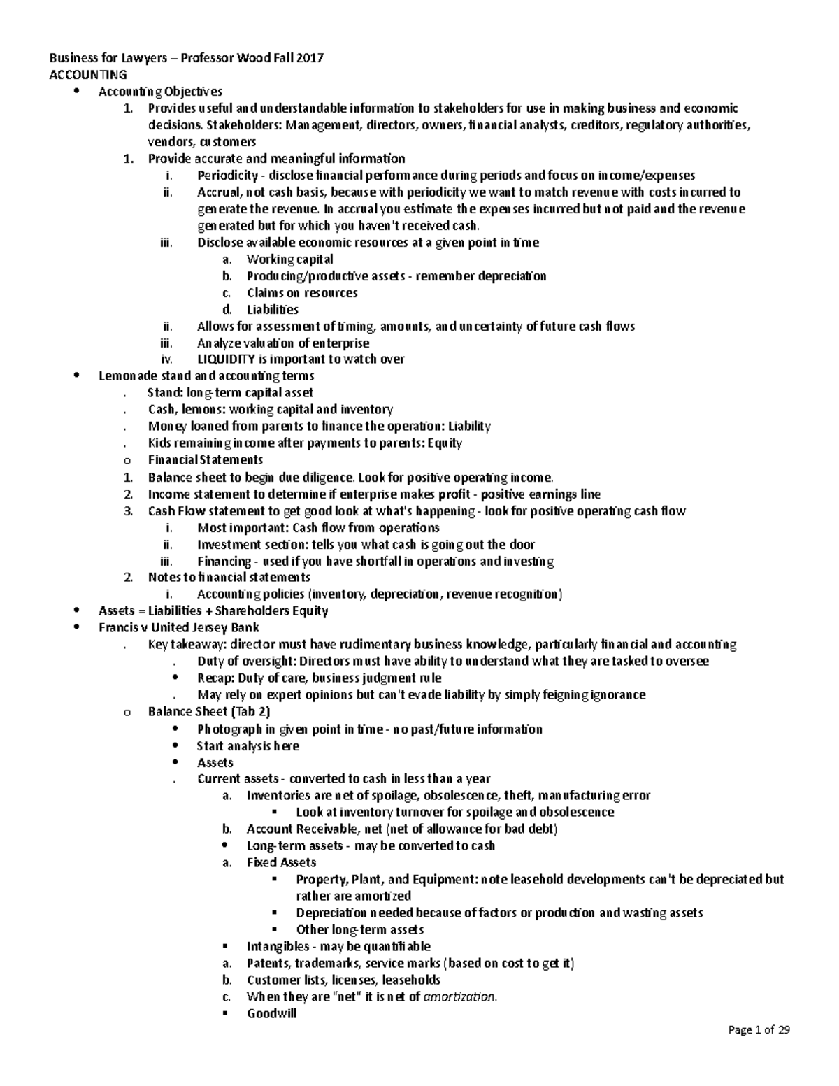 Financial Accounting Outline - Business for Lawyers – Professor Wood ...