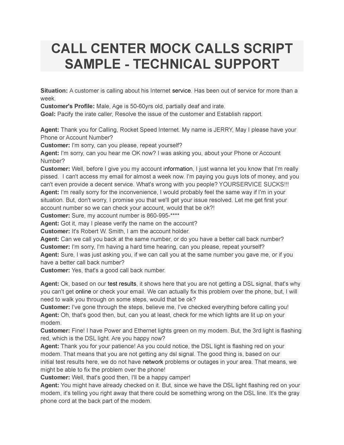 Call Center Mock Calls Script Sample Tec Call Center Mock Calls Script Sample Technical 3803