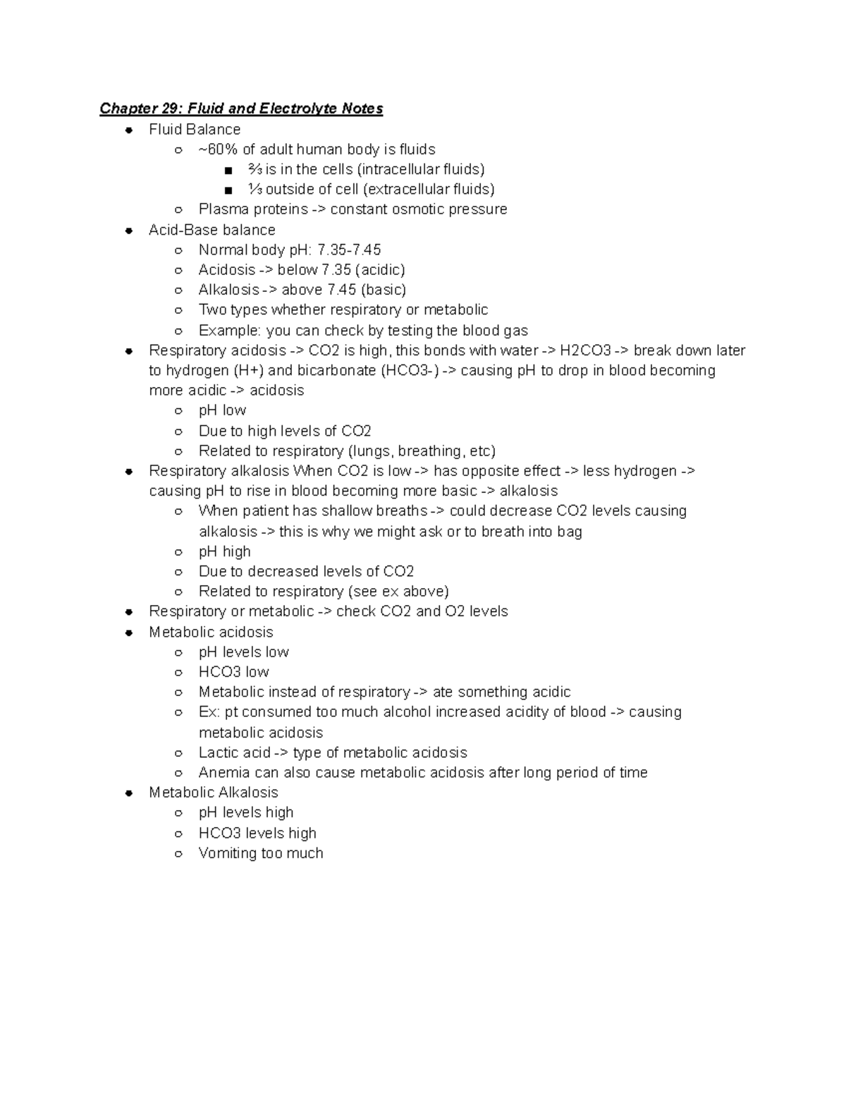 Ch29 Fluids and Electrolytes Notes - Chapter 29: Fluid and Electrolyte ...