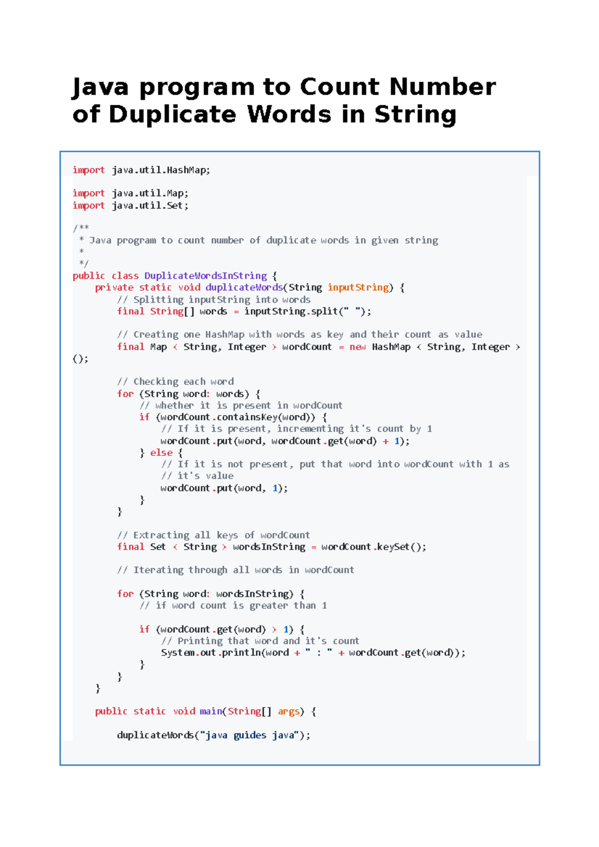 Program To Find Duplicate Words In A String